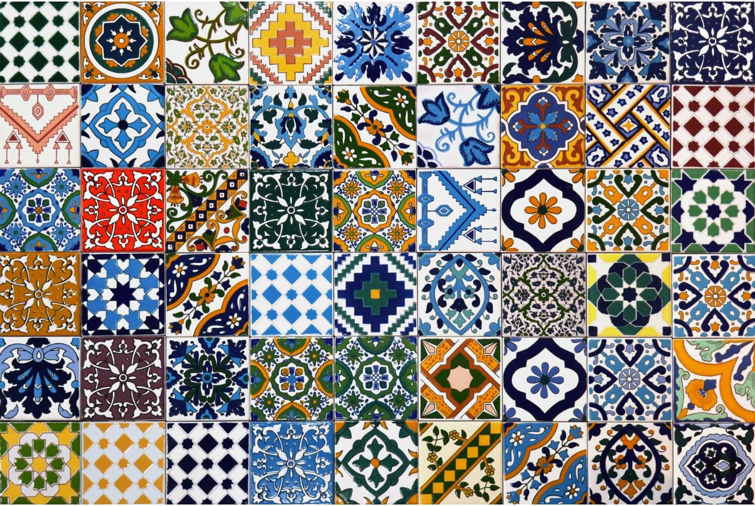 16 Mattonelle Tunisine Miste 15x15 Cm - Ceramica Smaltata Stile Mediterraneo