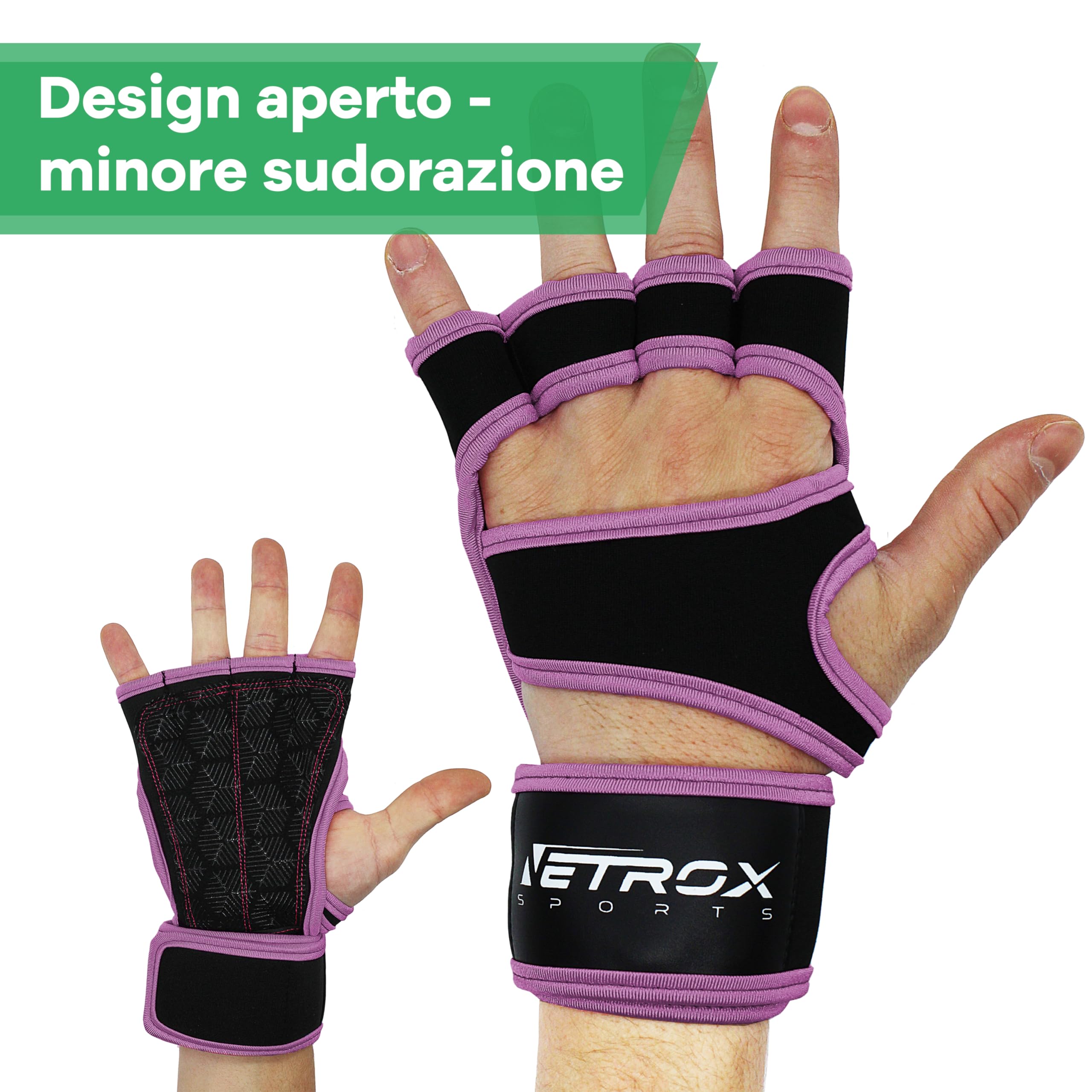 NetroxSports - Guanti Palestra Uomo e Donna - 40cm Polsini Palestra - antiscivolo e traspirante - Fitness, Calisthenics, Bodybuilding, Ciclismo, Gym Gloves, Accessori Sollevamento Pesi, Sportivi
