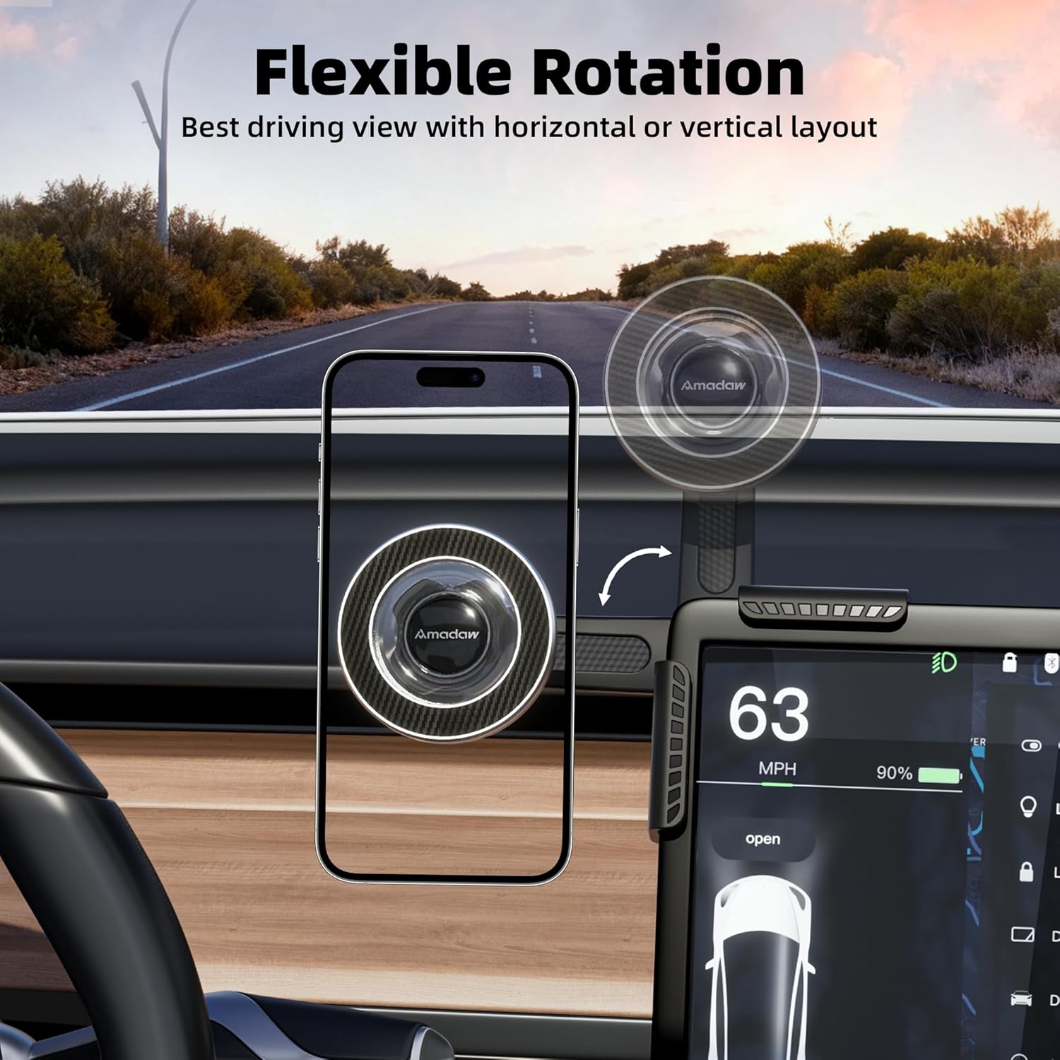 2026 Upgrade Tesla Phone Mount [Non-Adhesive Version] [N55 Strongest Magnet] Hands-Free No-Drop for Magsafe, Fits for Tesla Model Y/3/X/S/Cybertruck, Compatible with iPhone 17/16/15 All Phones