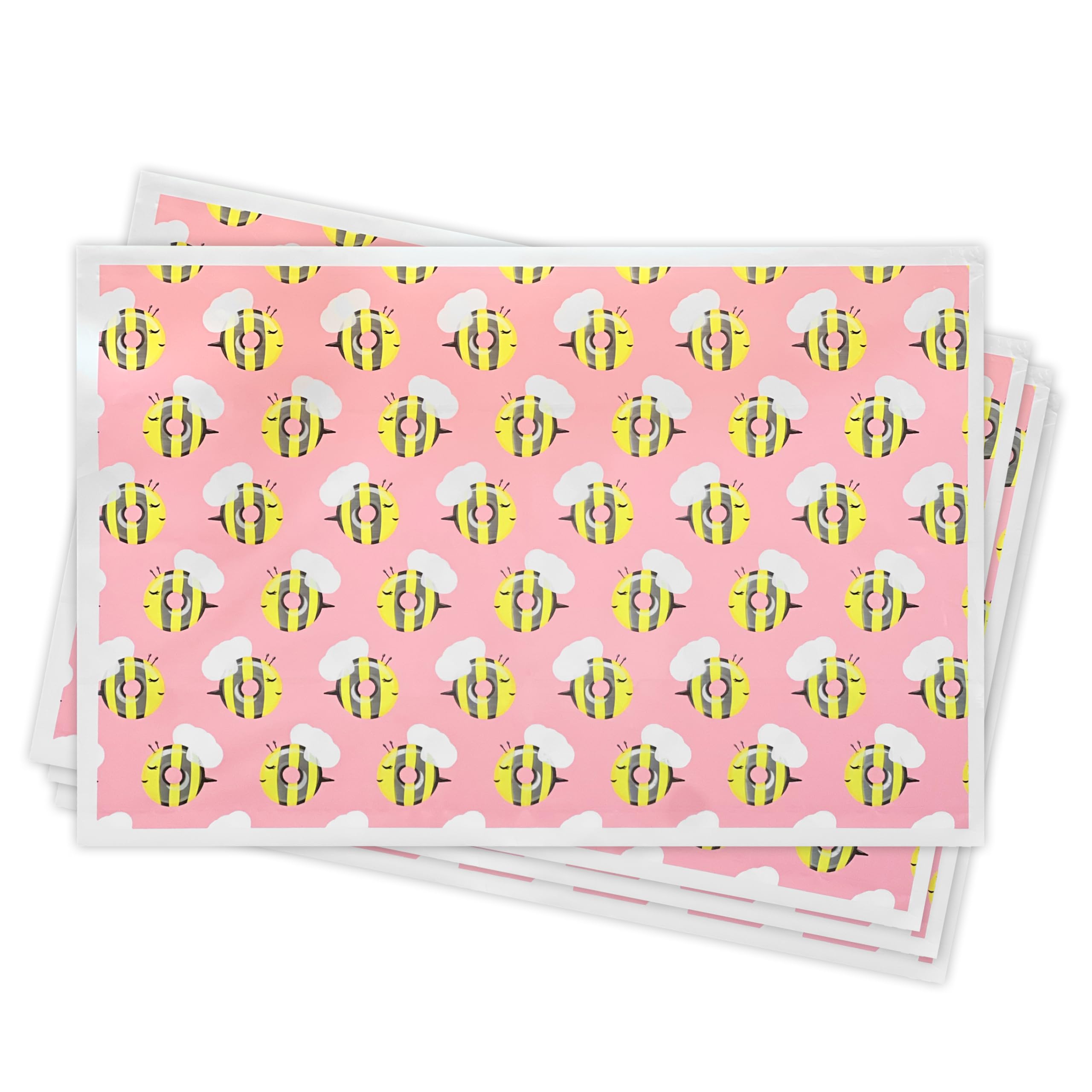 Generic Donut Worry, Bee Happy Stick-On Disposable Placemat for Kids & Toddlers, Regular, Pink/Yellow