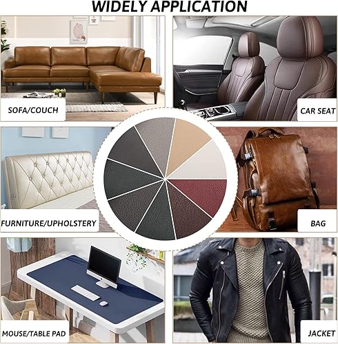 Miniatura 3 de Parche de reparación de cuero, 8 x 11 pulgadas, adhesivo de adhesión fuerte, kit de reparación de cuero en varios colores para sofá, asientos de