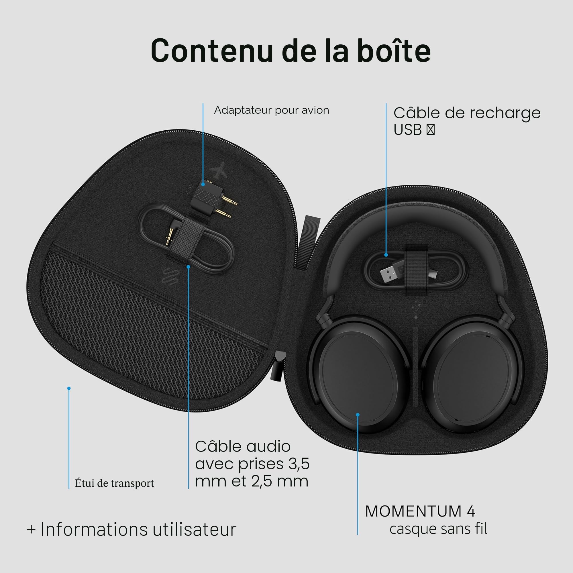 Sennheiser Momentum 4 Écouteurs sans Fil Bluetooth avec réduction adaptative du Bruit pour des appels cristallins 60 Heures d'autonomie Son Personnalisable, léger et Pliable Graphite, 700383