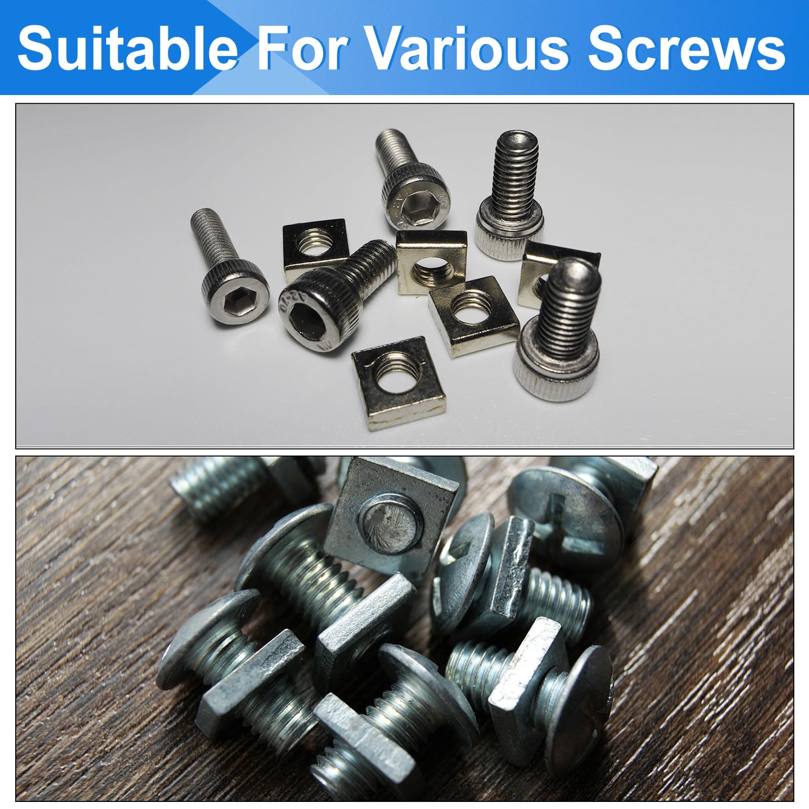 sourcing map 10 dadi quadrati M6 x 14 mm x 4 mm, in acciaio al carbonio zincato, filettatura grossa, dadi di fissaggio per riparazioni domestiche e ingegneria professionale, argento