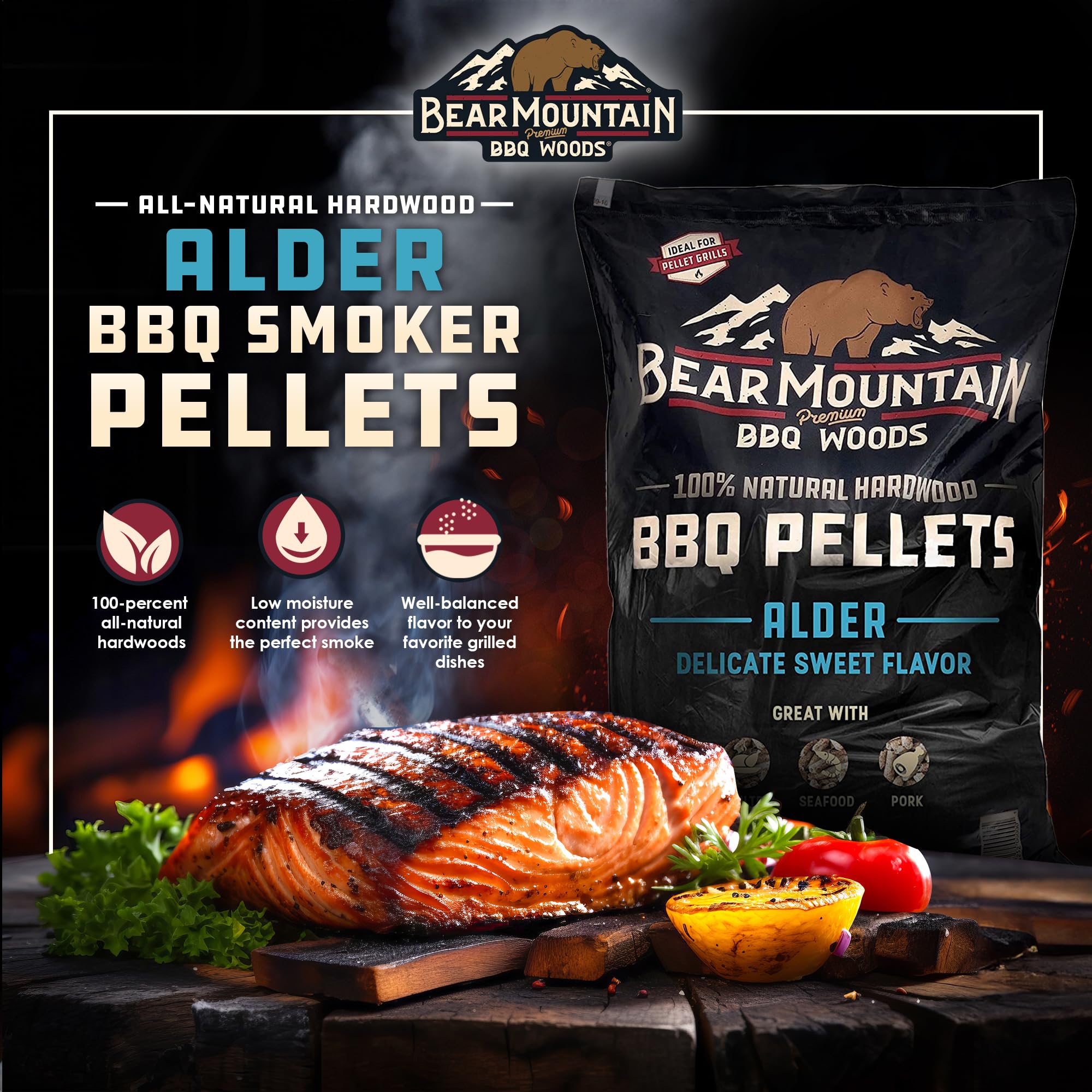 Bear Mountain Premium BBQ Woods Pellety, 100% całkowicie naturalne granulki z twardego drewna, do wędzarni i granulatów, grilla, pieczenia, pieczenia i grillowania, 9 kg, 1 opakowanie