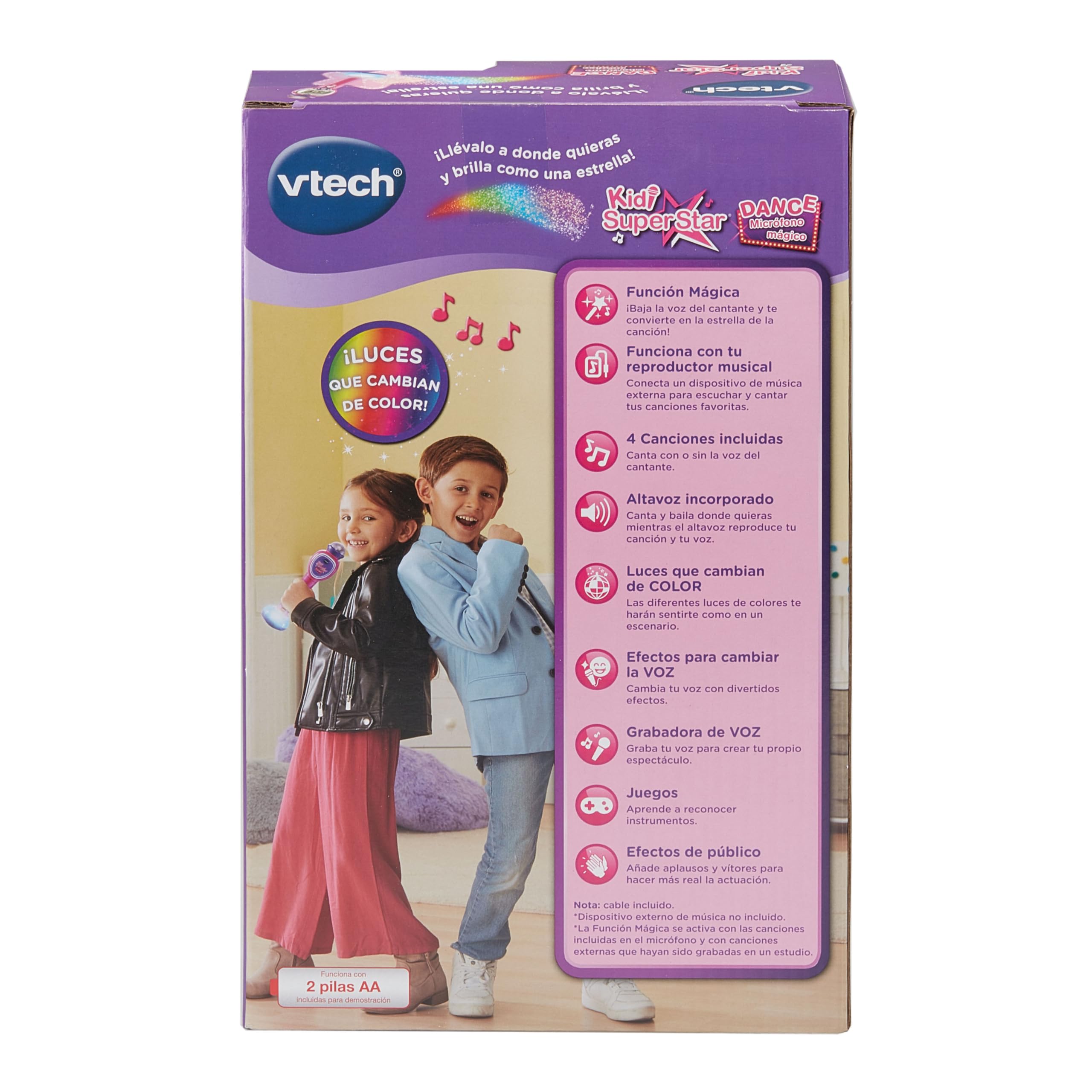 VTech - Kidi Superstar Dance, Micrófono portátil 8 en 1 con Pantalla Interactiva, Karaoke Infantil, Aprende a Cantar, Juegos, Efectos de luz y Sonido, Regalo niños +6 años, Versión ESP