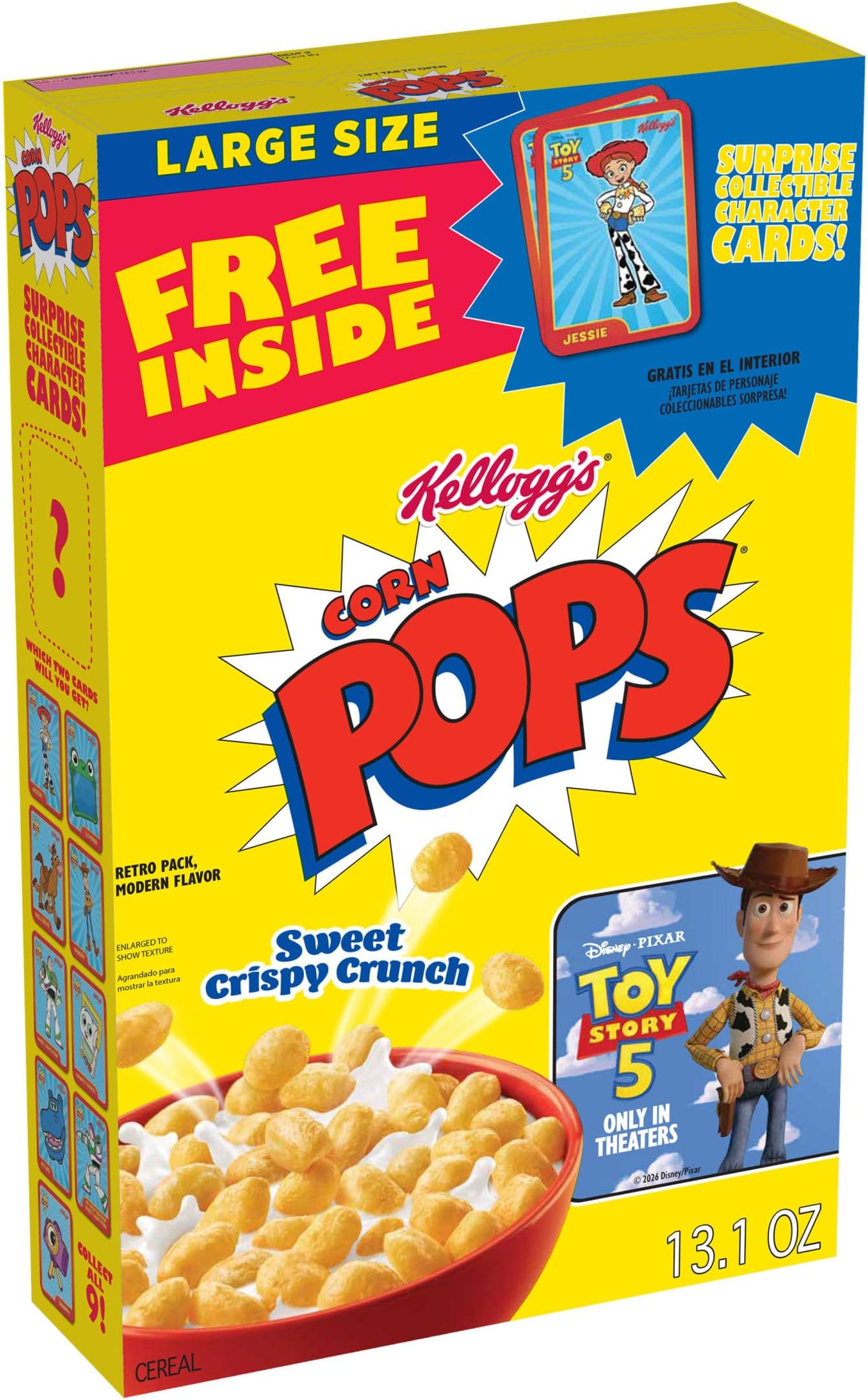 Corn Pops Cold Breakfast Cereal, 8 Vitamins and Minerals, Kids Snacks, Large Size, Original, 13.1oz Box (1 Box)