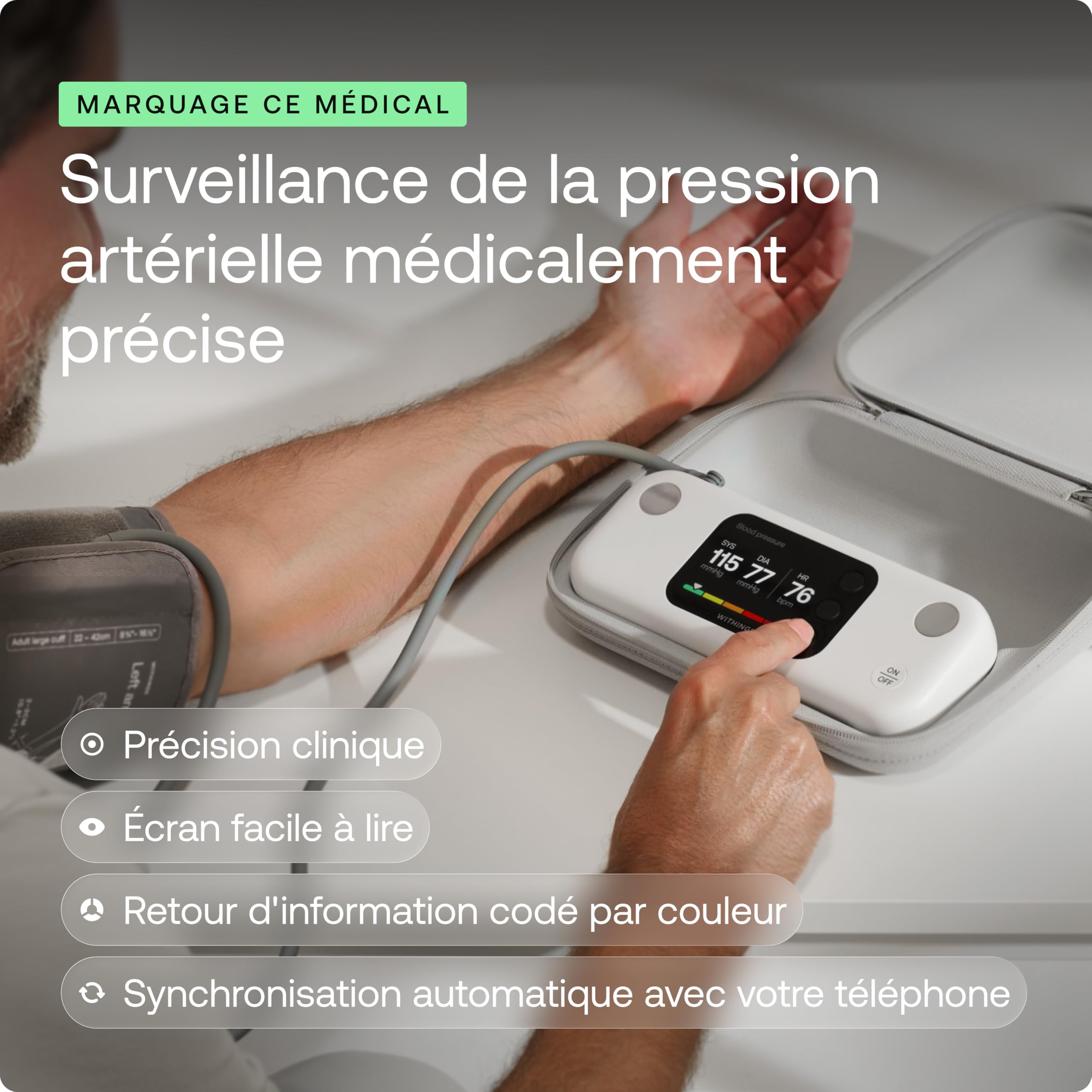 Withings BPM Vision, Tensiomètre avec ECG, 2-en-1 | 2-en-1 : tension & ECG 30 s (FA), tensiomètre connecté, Wifi & Bluetooth, iOS & Google Health