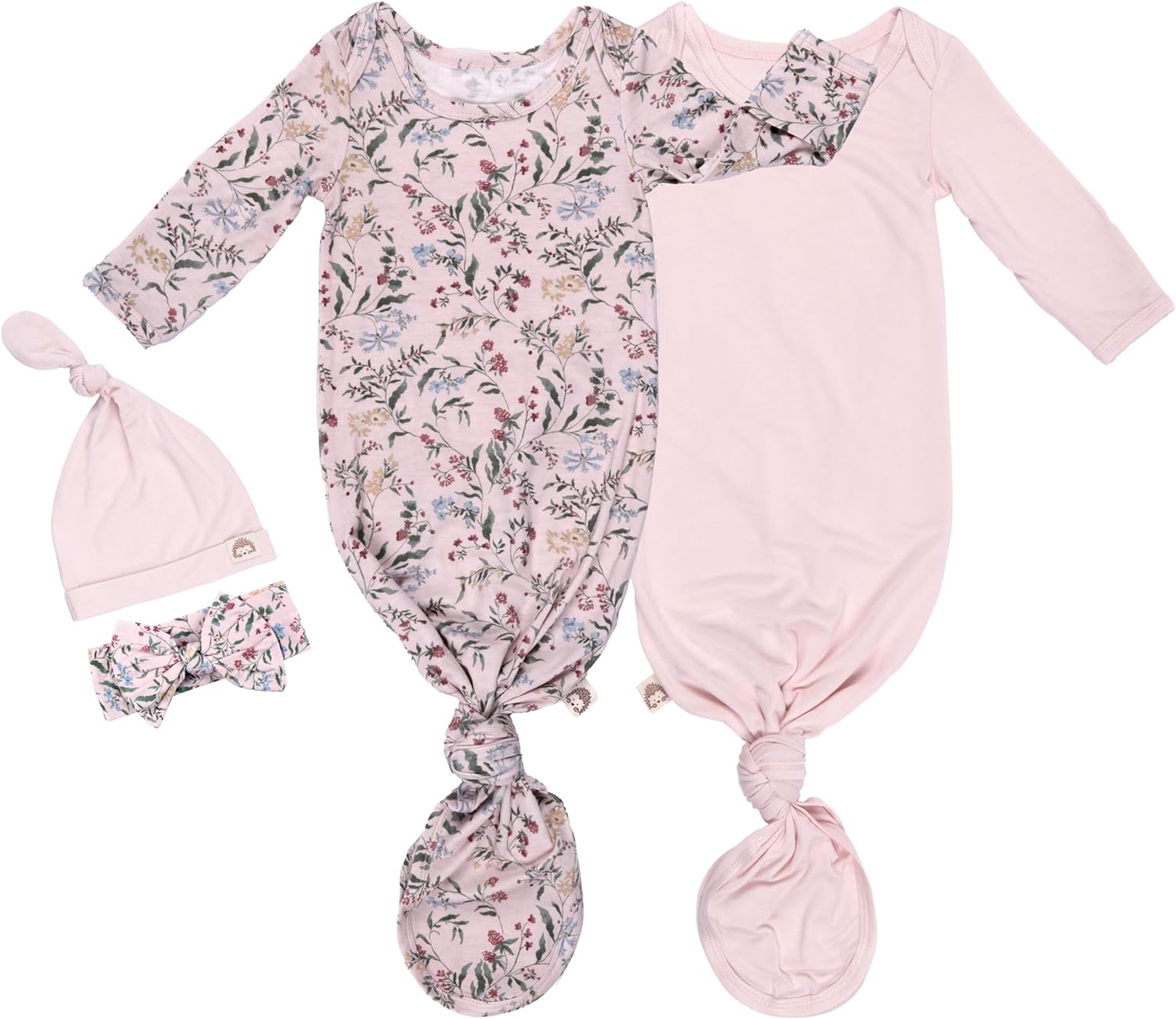 2-Pack Knotted Baby Gowns & Caps - Hospital Outfit Sleep for Girls & Boys, Easy Tie Sleeper Gowns