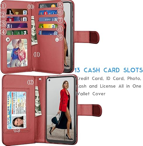 Miniatura 8 de Tekcoo - Funda para Galaxy A21, funda tipo cartera, cuero sintético de lujo, ranuras para tarjetas de crédito, funda de transporte con tapa abatible