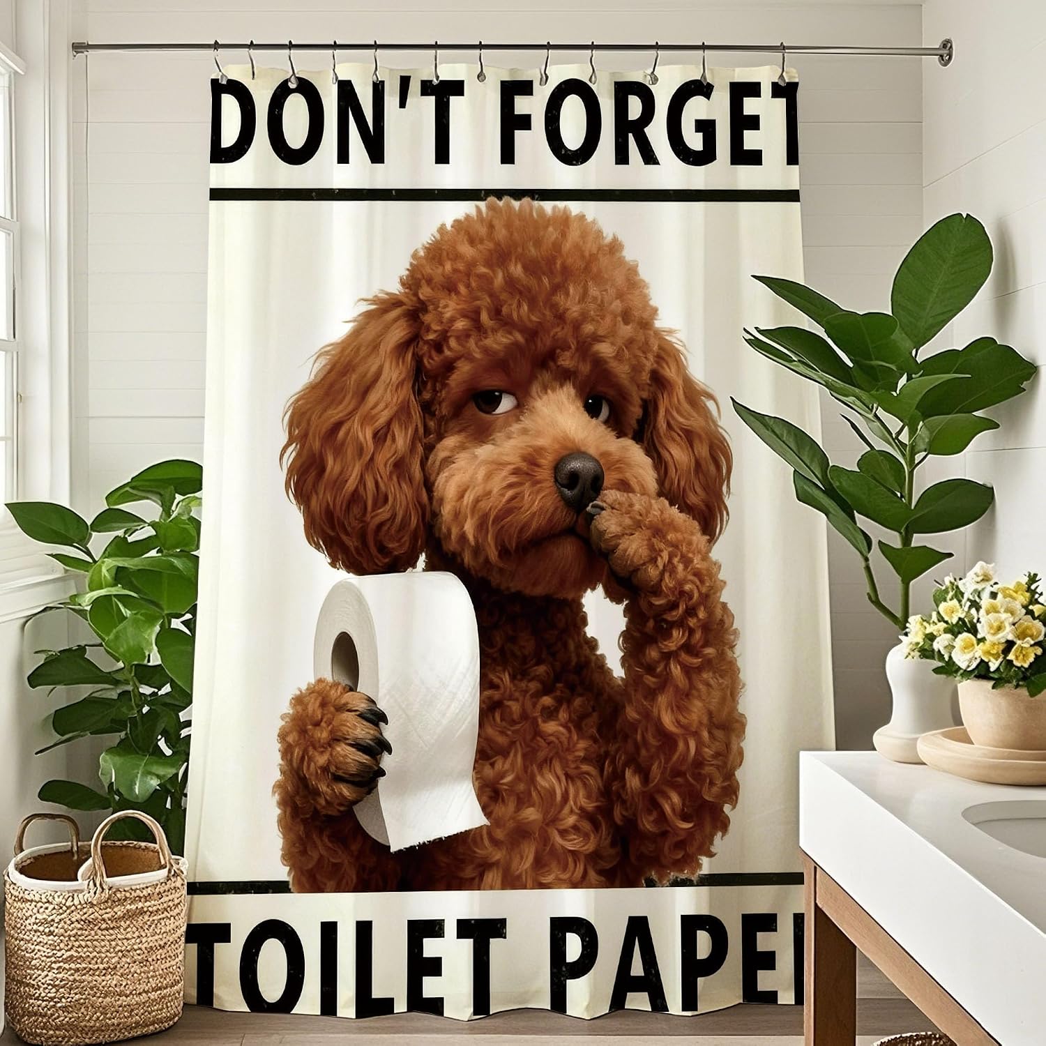 Funny Cute Dog Shower Curtain Fun Puppy Pet Doglover Kids Bathroom Decor