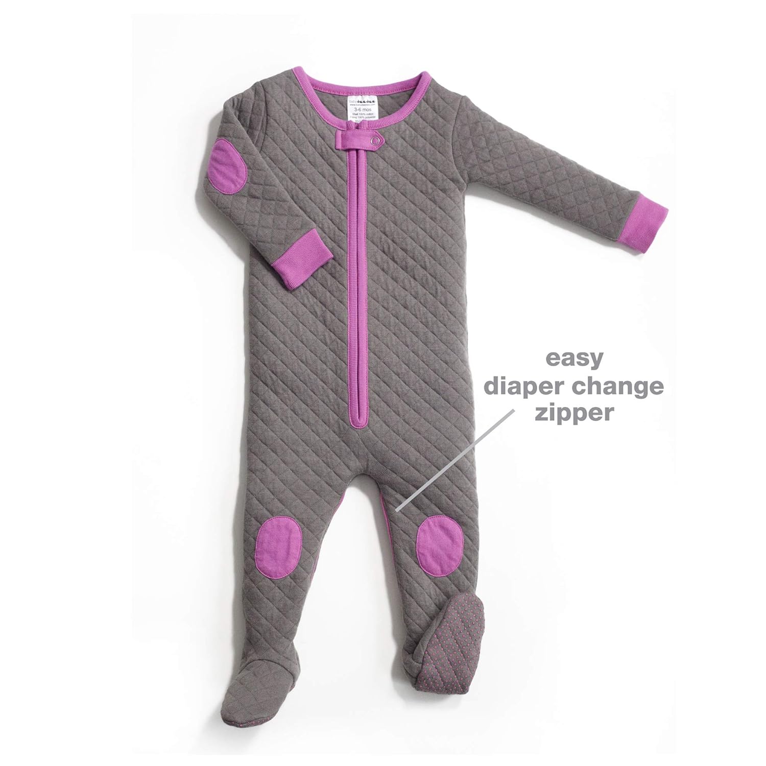 Baby Deedee Sleepsie Quilted - Cotton Baby Footie Pajama, Footed Pajamas, Winter Baby Clothes, Between-Leg Zipper for Easy Diaper Changes, Newborn Sleep and Play 3-6 Months, Slate/Hot Pink