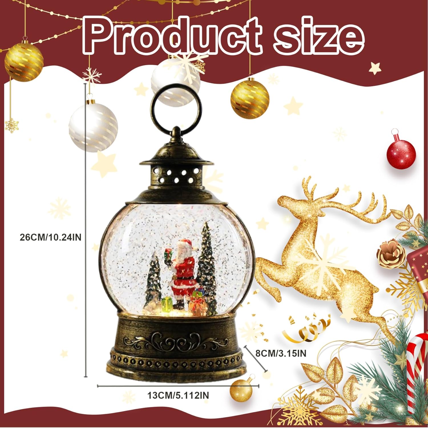 Christmas Snow Globes Light Up Santa Snow Globe with Handle & Music Battery/USB Powered Christmas Music Box for Home, Party, Gifts Globes, Globe