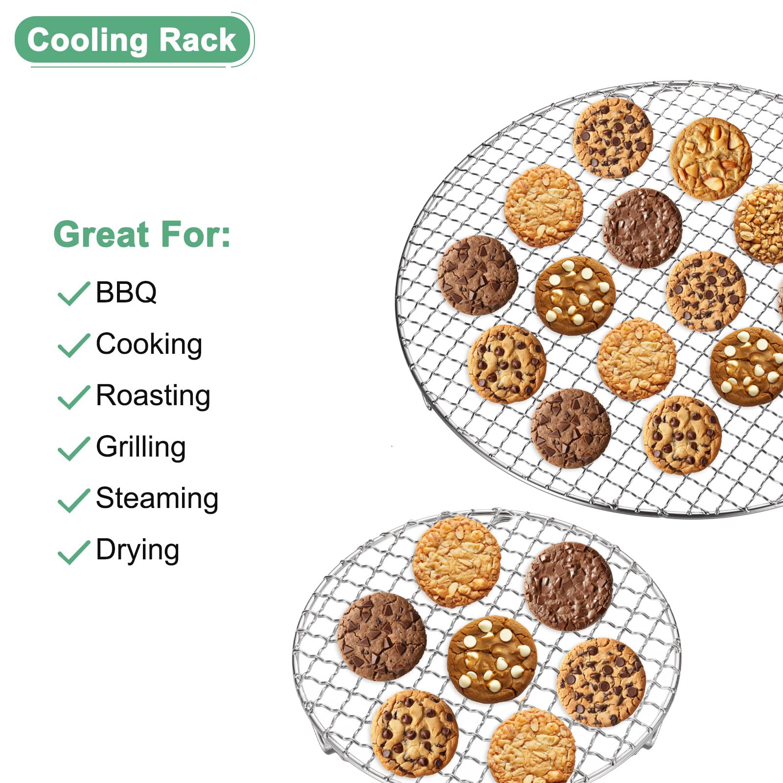 Rejilla de refrigeración redonda de acero sin entrada de 28 cm con patas de 20 mm, ideal para barbacoa, cocinar, asar, cocinar al vapor y secar, estante de alambre [plateado]