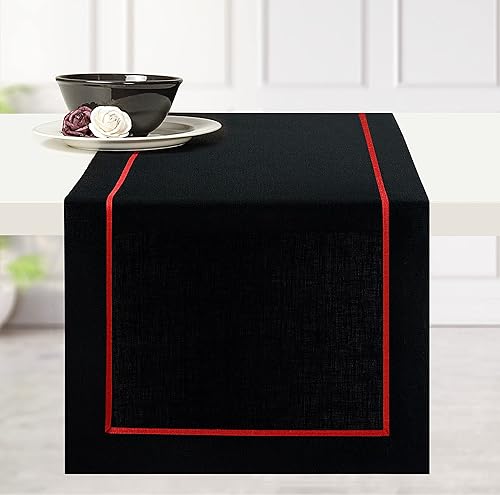 Miniatura 2 de D'Moksha Camino de mesa de lino de 90 pulgadas de largo, negro y rojo, camino de mesa de Halloween, camino de mesa para otoño, Acción de Gracias,