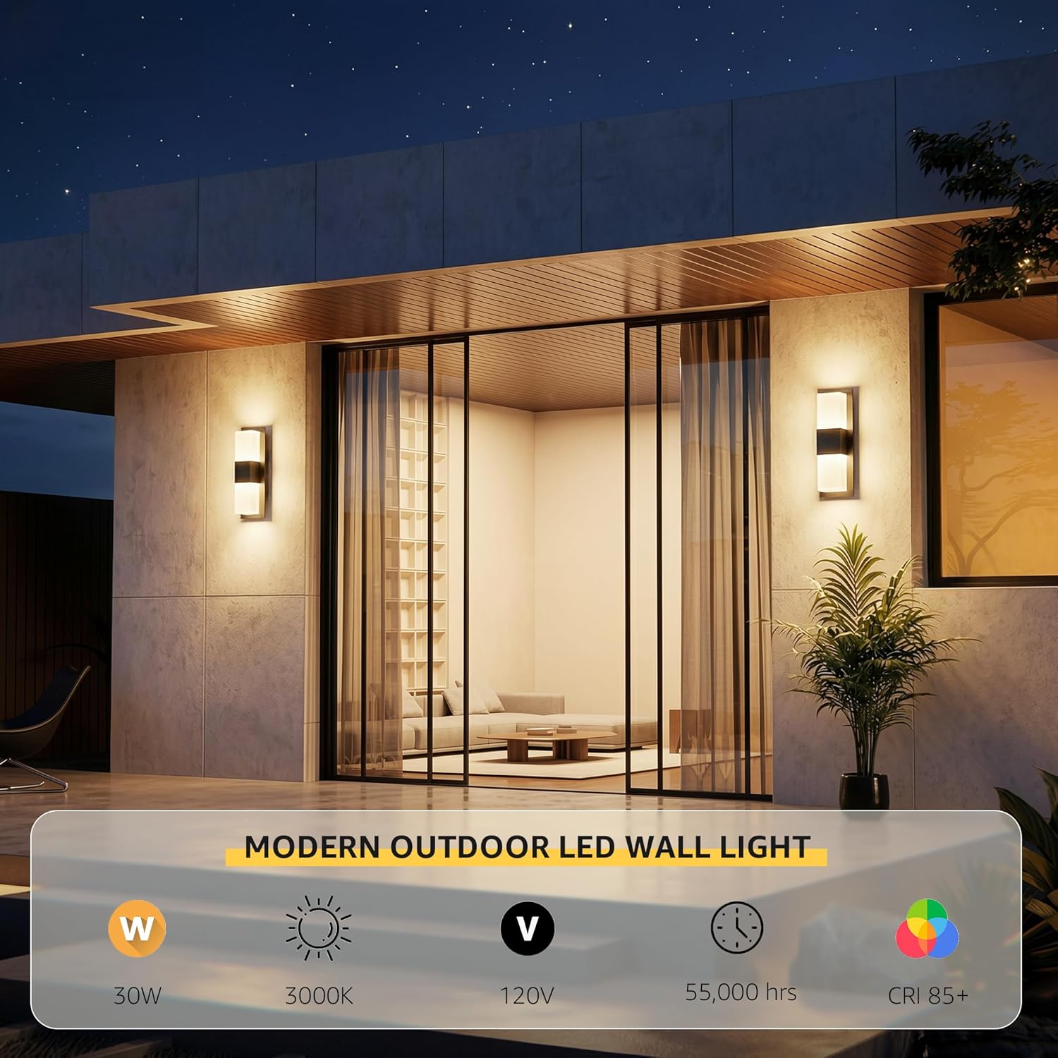 12.4 inches Outdoor Led Wall Light, 30W 3000K Hardwired Porch & Patio Aluminum Sconces with Frosted Acrylic Lampshade,IP65 Waterproof Exterior Wall Lamp for Garage,Front Door(Black,2Pack)