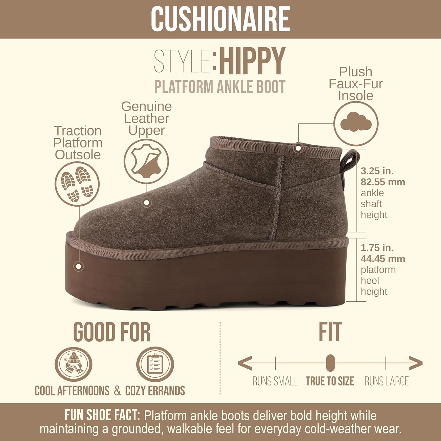 CUSHIONAIRE Hippy Women’s Platform Ankle Boots – Genuine Suede, Faux Fur Lining, Cozy Winter Slip-On Design, Comfortable Footwear with Wide Widths Available - Image 4