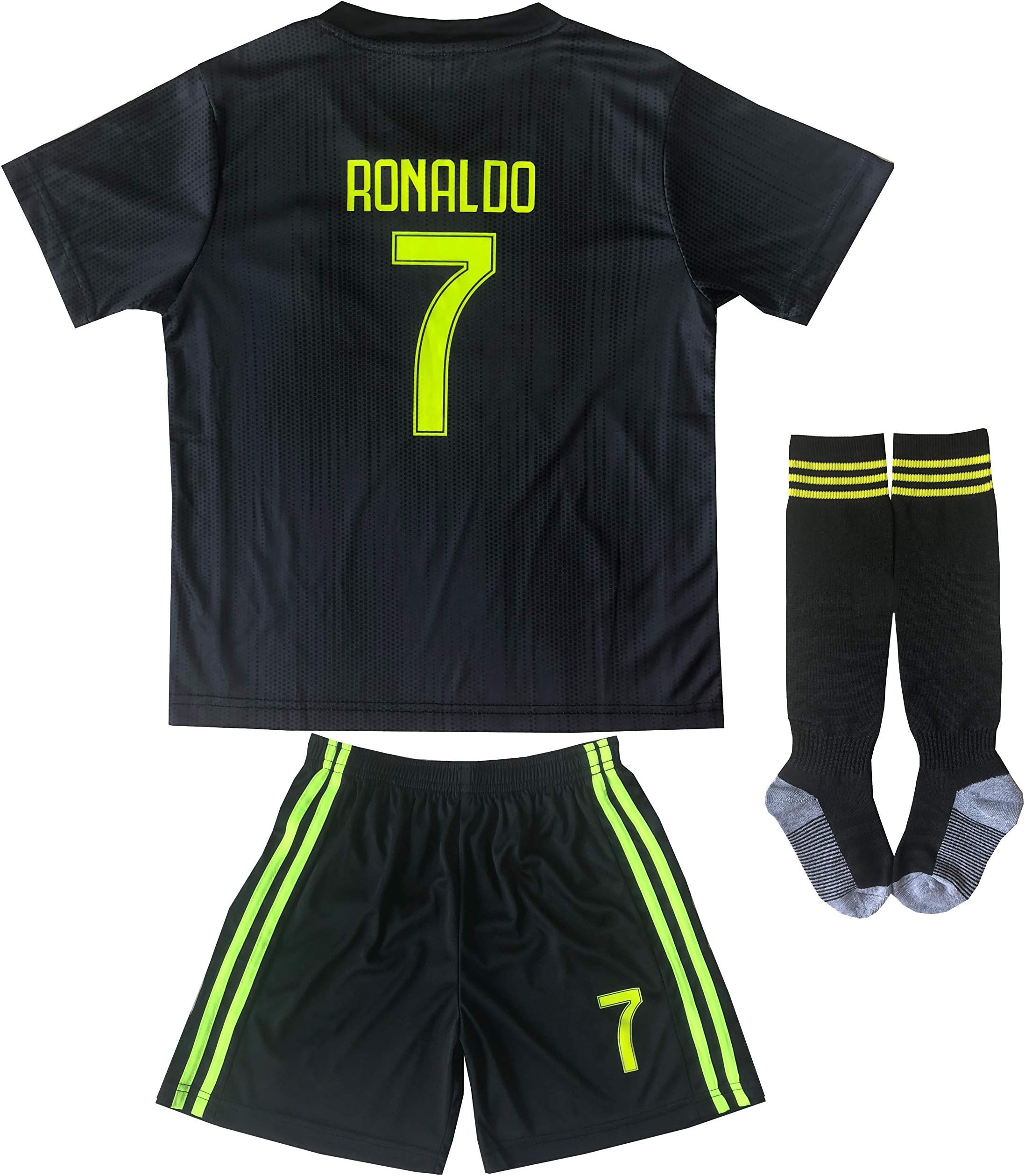 FCM 2018/2019 New #7 Cristiano Ronaldo Kids Third Soccer Jersey & Shorts Youth Sizes (Third (New Juve), 8-9 Years Old)