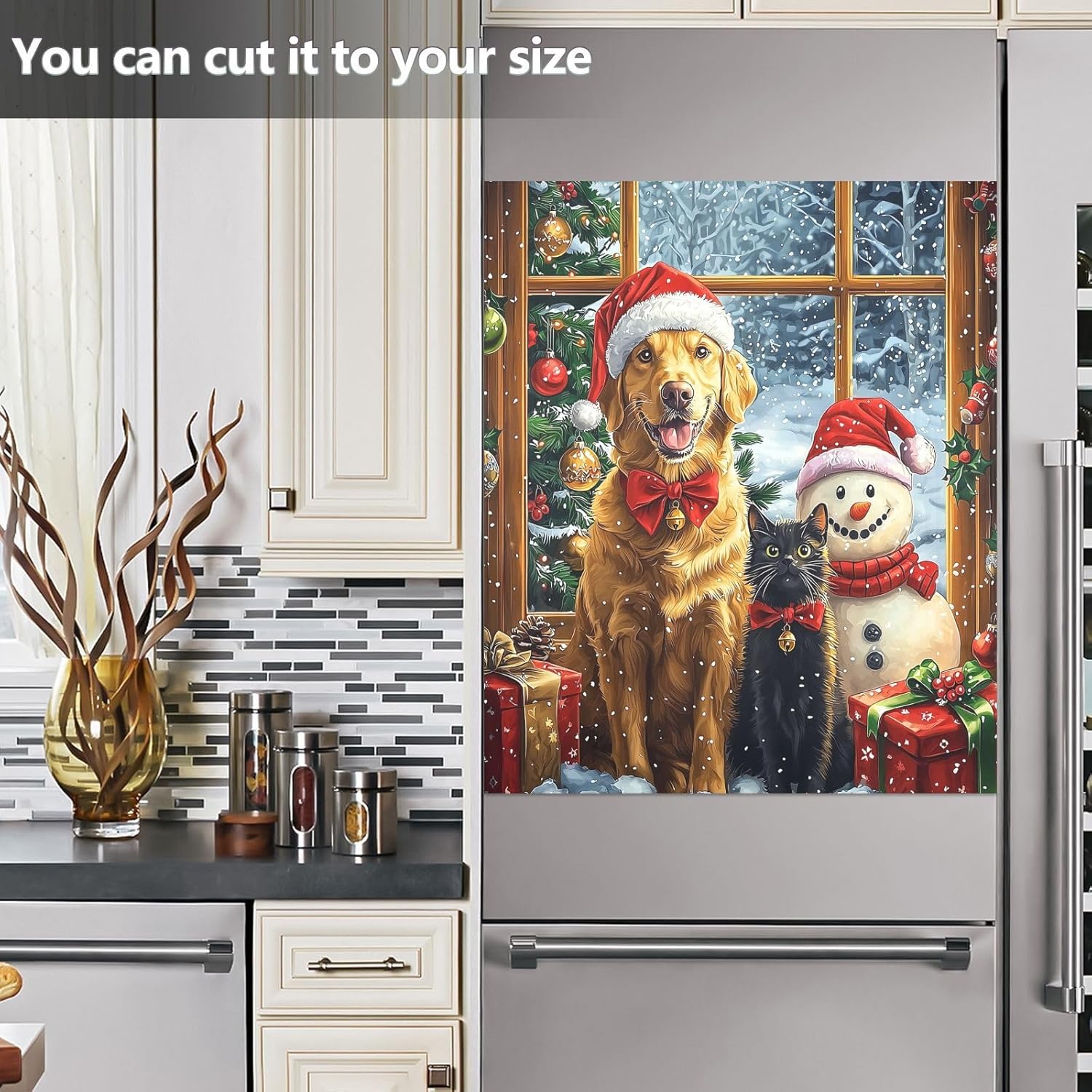 Christmas Dog Cat Snowman Dishwasher Magnet Cover 23x26 in Refrigerator Magnetic Stickers for Kitchen Home Decoration Fridge Panel Decal Pad