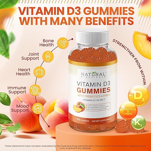 Miniatura 2 de Gomitas de vitamina D3 K2 sin azúcar, tamaño familiar, 180 gomitas de vitamina D, vitamina D3 5000 UI+K2 MK7 80 mcg, suplemento de vitamina K2 D3,