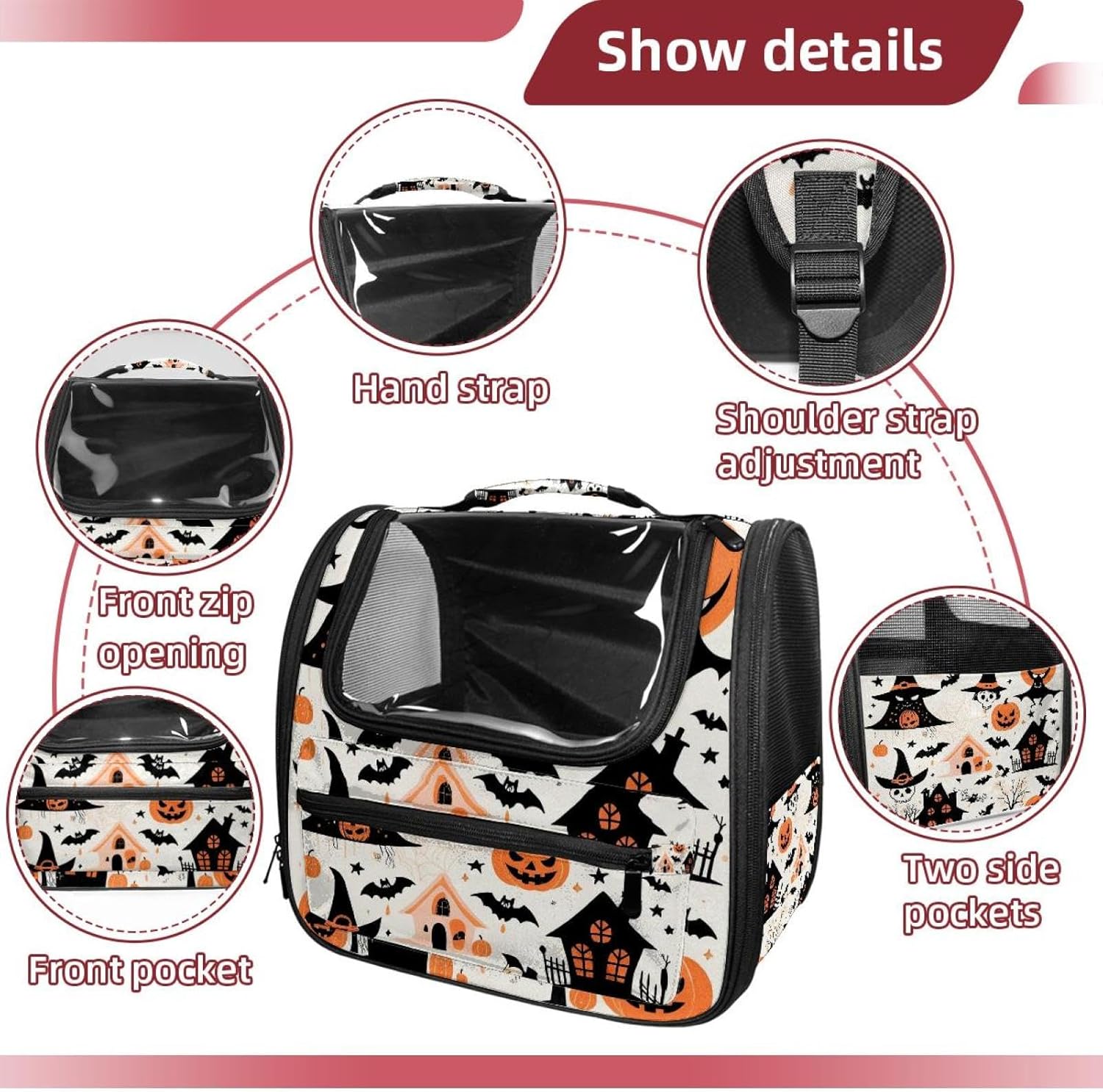 Portable Travel pet Backpack Carrier Hamster Bag Small Dog cat Carrier Breathable Hang Bag, Cute Vector Set with Halloween Illustrations 1_6