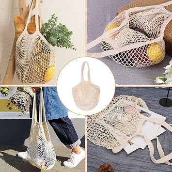 String Bags, 2 Pcs Fruit Net Bag, Vegetable Mesh Bags, Organic Grocery Shopping Bag, Suitable for Carrying Vegetables and Fruit When Travelling (Beige)