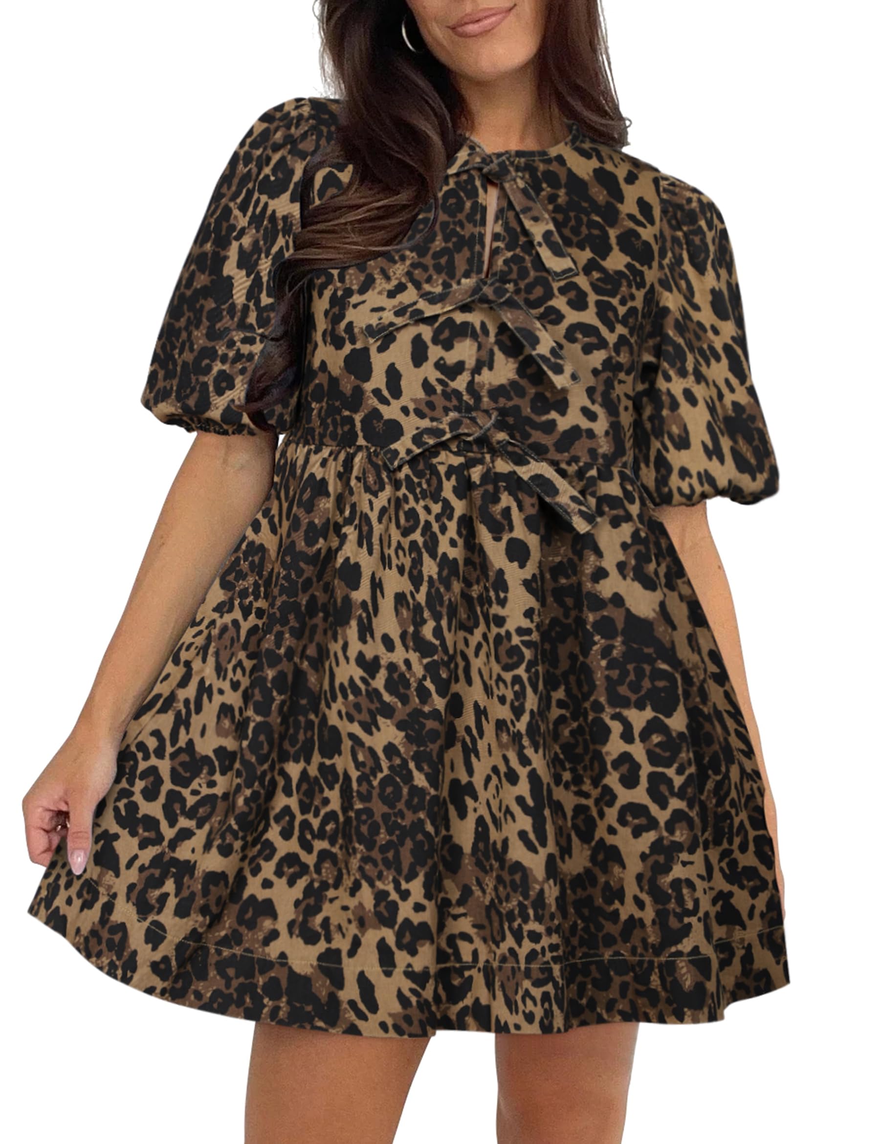 Qazel Vorrlon Denim Dress for Women Puff Short Sleeve Babydoll Jean Romper Pockets Summer Casual Blue Dresses 2025 Trendy