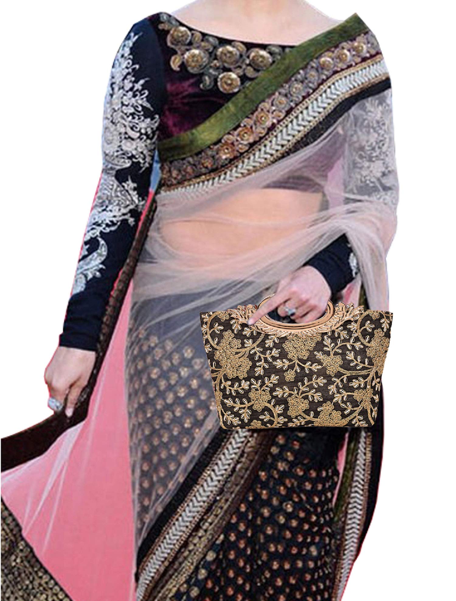 Kuber Industries Silk Clutch Ladies Handbag (Black) -CTKTC8784 - Image 2 thumbnail