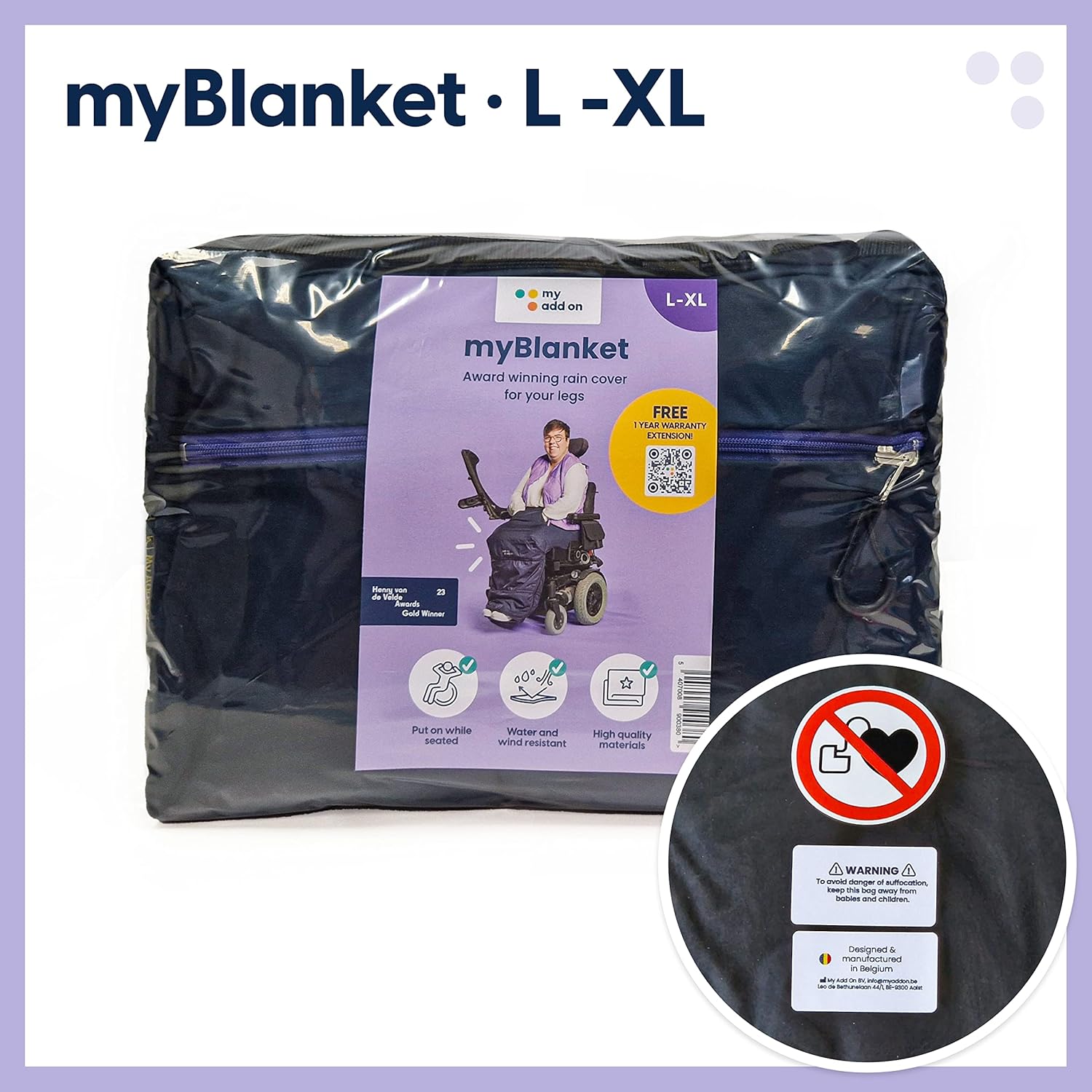 MyBlanket Summer, Lightweight & Compact Wheelchair Cozy with Light Cotton Lining, Wind & Waterproof, Remain Seated, Leg Protection Rain Cover, for Manual & Electric Wheelchair Users, Powerchair