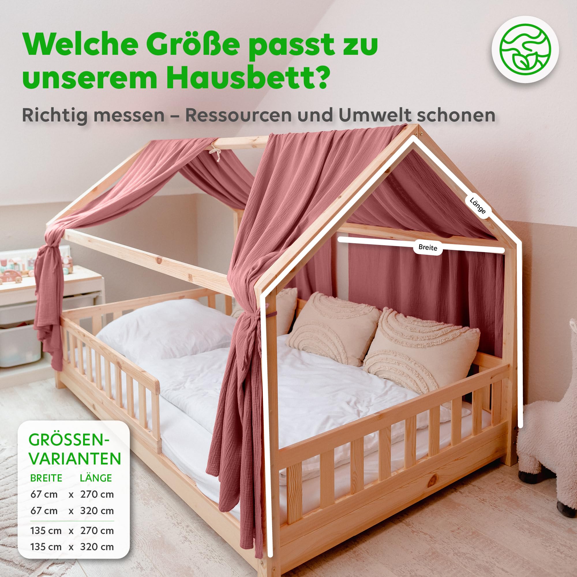 Lilimaus Heilige hemelbed, 100% katoen, mousseline hemelbed, cadeau voor meisjes en jongens, gordijnen 90x200 en 120x200 cm