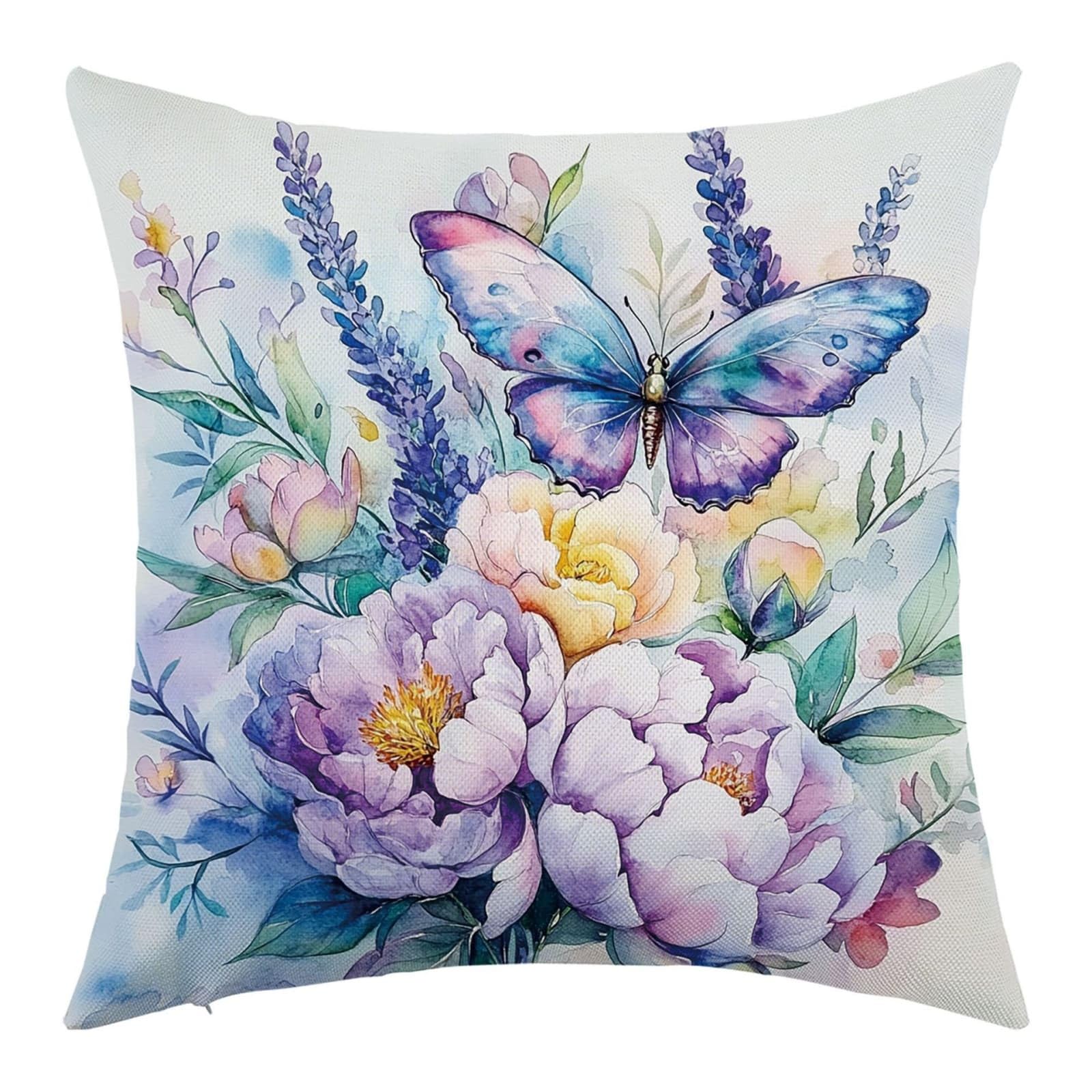 Cushion Covers 40cm x 40cm Blue Purple Butterfly Sofa Cushion Cover Linen with Invisible Zippers,Throw Pillow Covers for Bedroom Home Decor