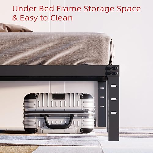 Miniatura 7 de Marco de cama de tamaño individual de 14 pulgadas, no necesita somier, marco de cama de plataforma de metal resistente, fácil montaje, sin ruido,