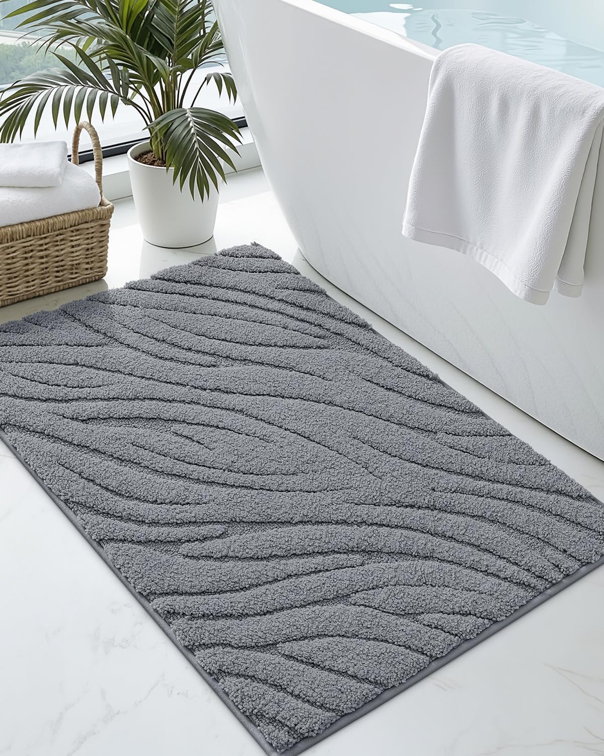 DEXI Bathroom Rugs 24x36, Extra Soft Absorbent Bath Mat, Non Slip Bathmat for Bathroom Floor, Machine Washable Rugs for Shower Floor, Dark Grey