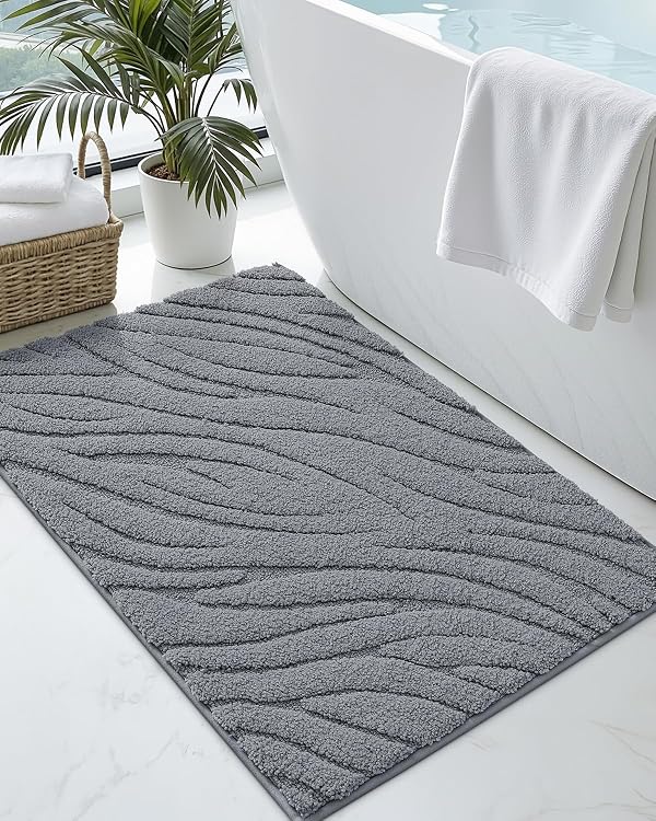 DEXI Bathroom Rugs 24x43, Extra Soft Absorbent Bath Mat, Non Slip Bathmat for Bathroom Floor, Machine Washable Rugs for Shower Floor, Dark Grey by DEXI - Used condition - US$17.44