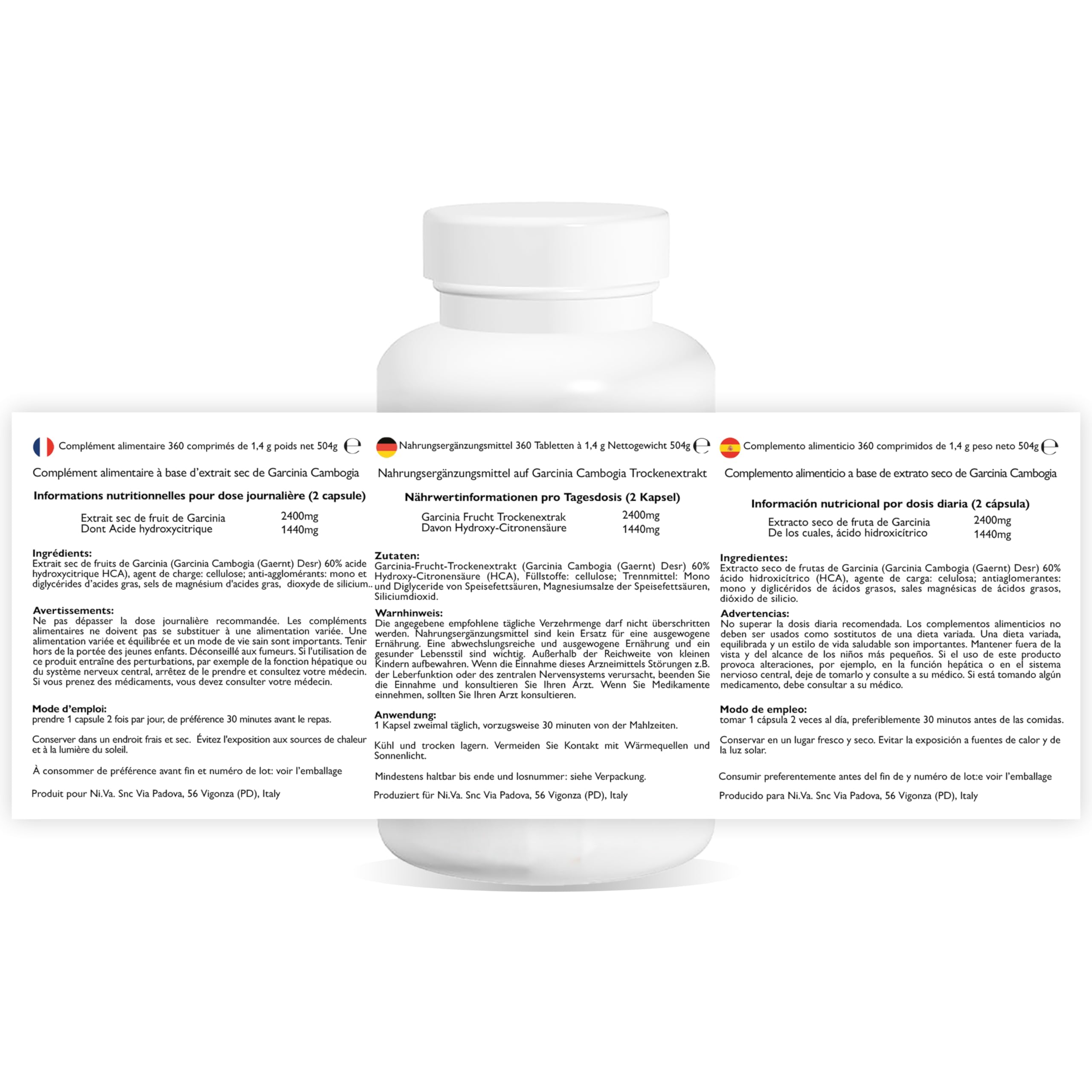 GARCINIA CAMBOGIA EXTRAFORTE 1200mg pro Tablette - 360 Tabletten - 100% PURE (720mg HCA pro Tablette) 100% NATURAL - ITALIENISCHES PRODUKT