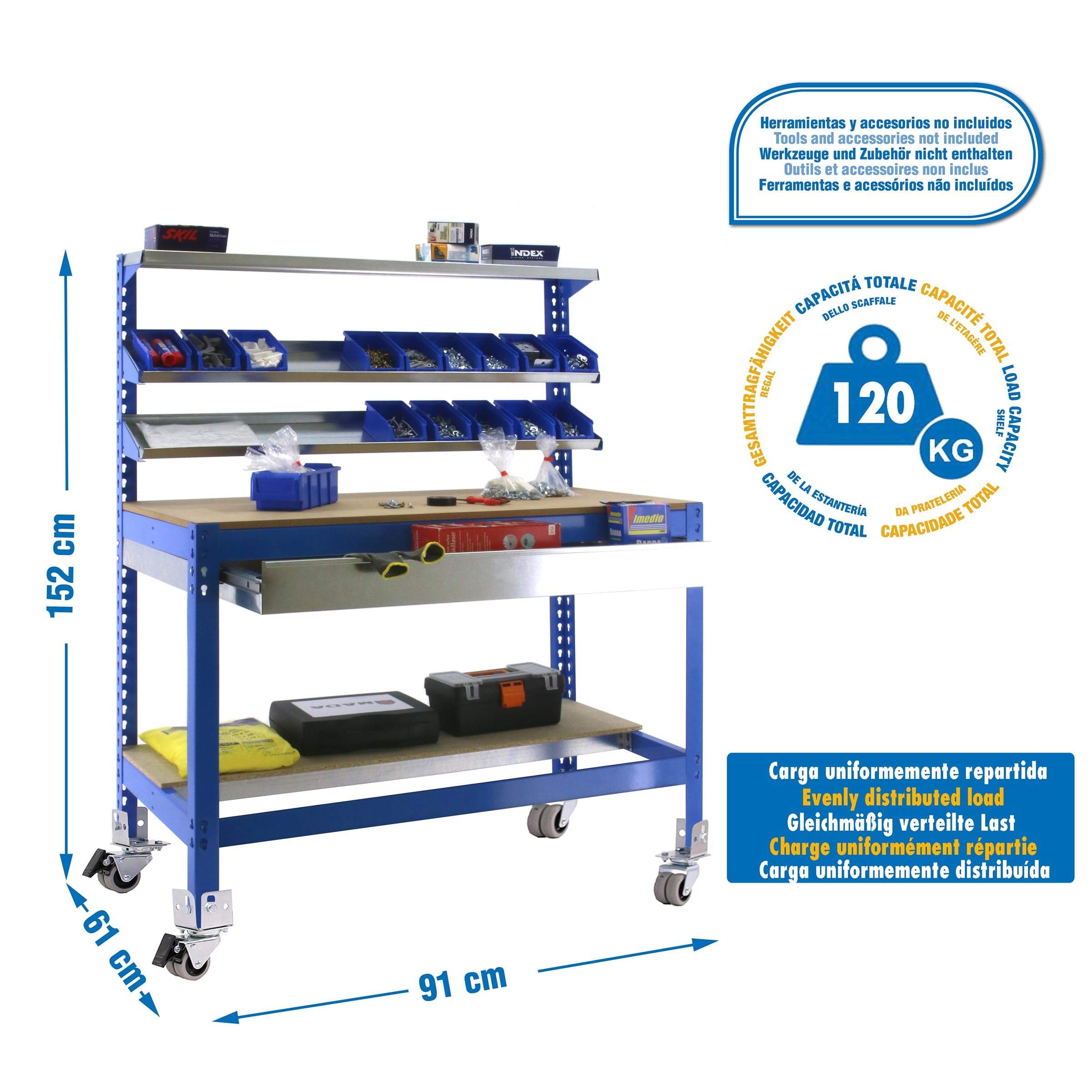 Simon Rack Banco de Trabajo Taller con Ruedas 910x610 mm - BT1