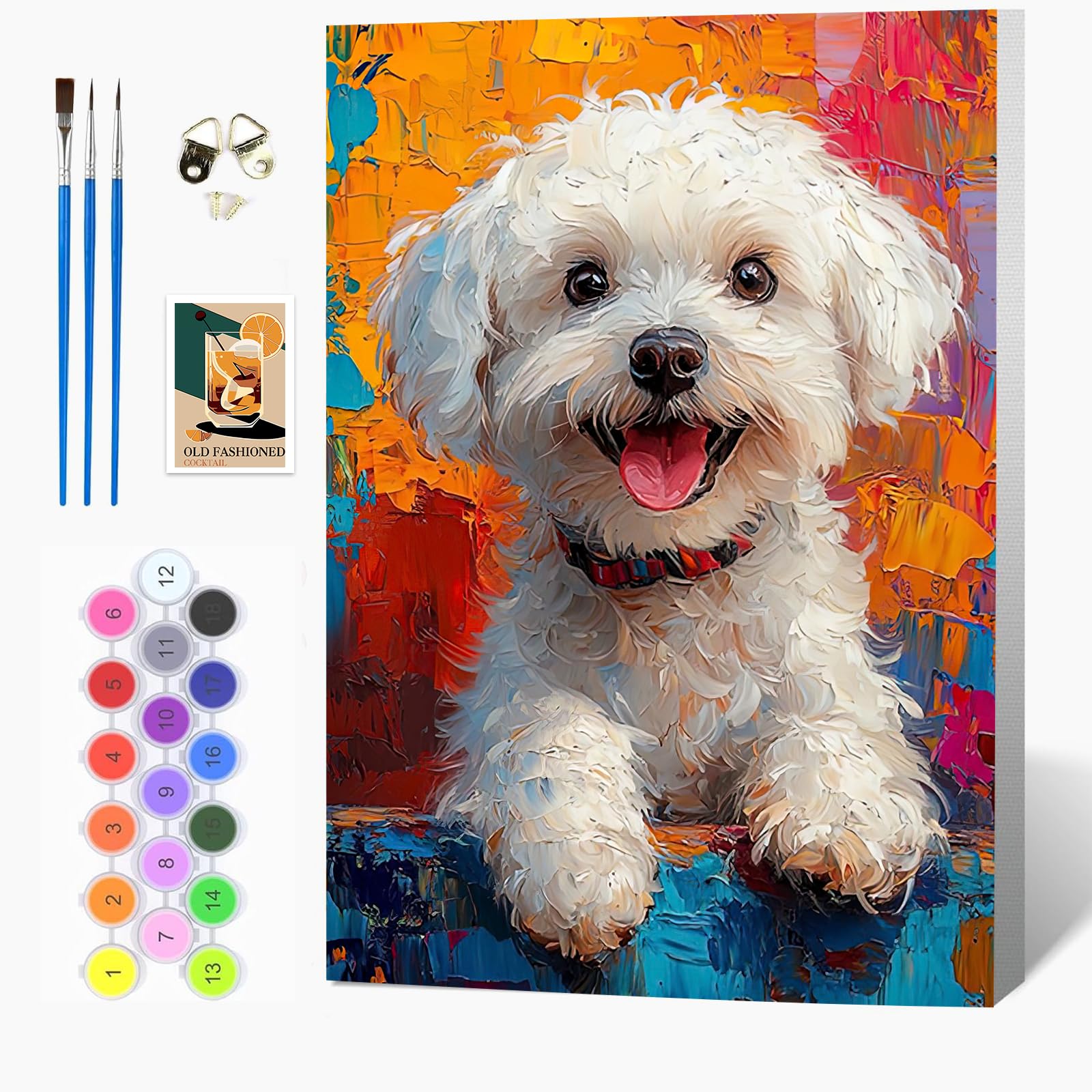 Auremi DIY Puppy Dog Paint by Numbers for Adults Kids-Animal Canvas Oil Painting Kit for Adults,Craft Art Painting with Wooden Frame Kit Acrylic Pigment Drawing Paintwork for Gift Home 20x30cm