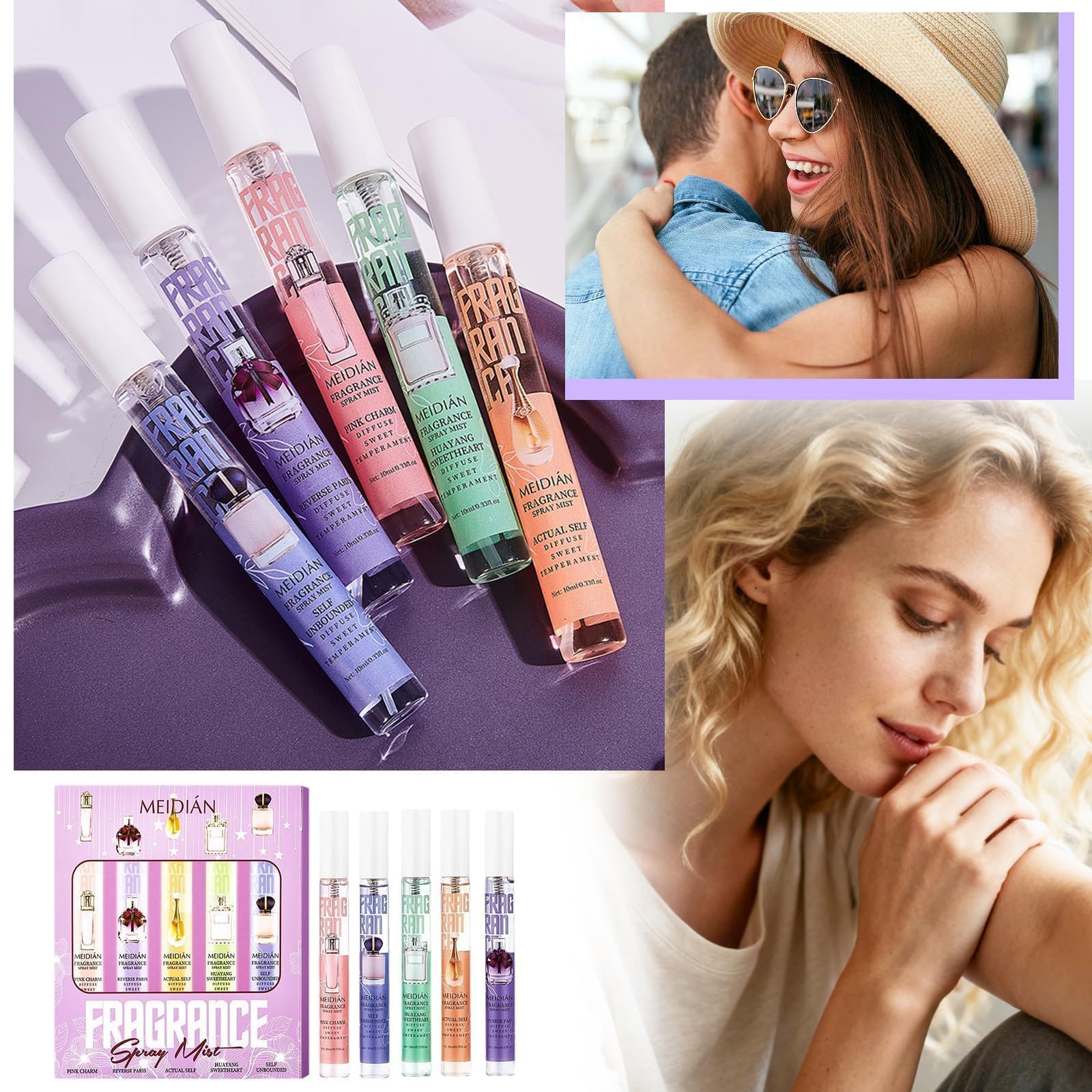 Mini Mist Coffret Cadeau Brume Corporelle Parfumée Pour Femme,Parfum Brume Cheveux et Corps Parfum floral frais(5x10ml)