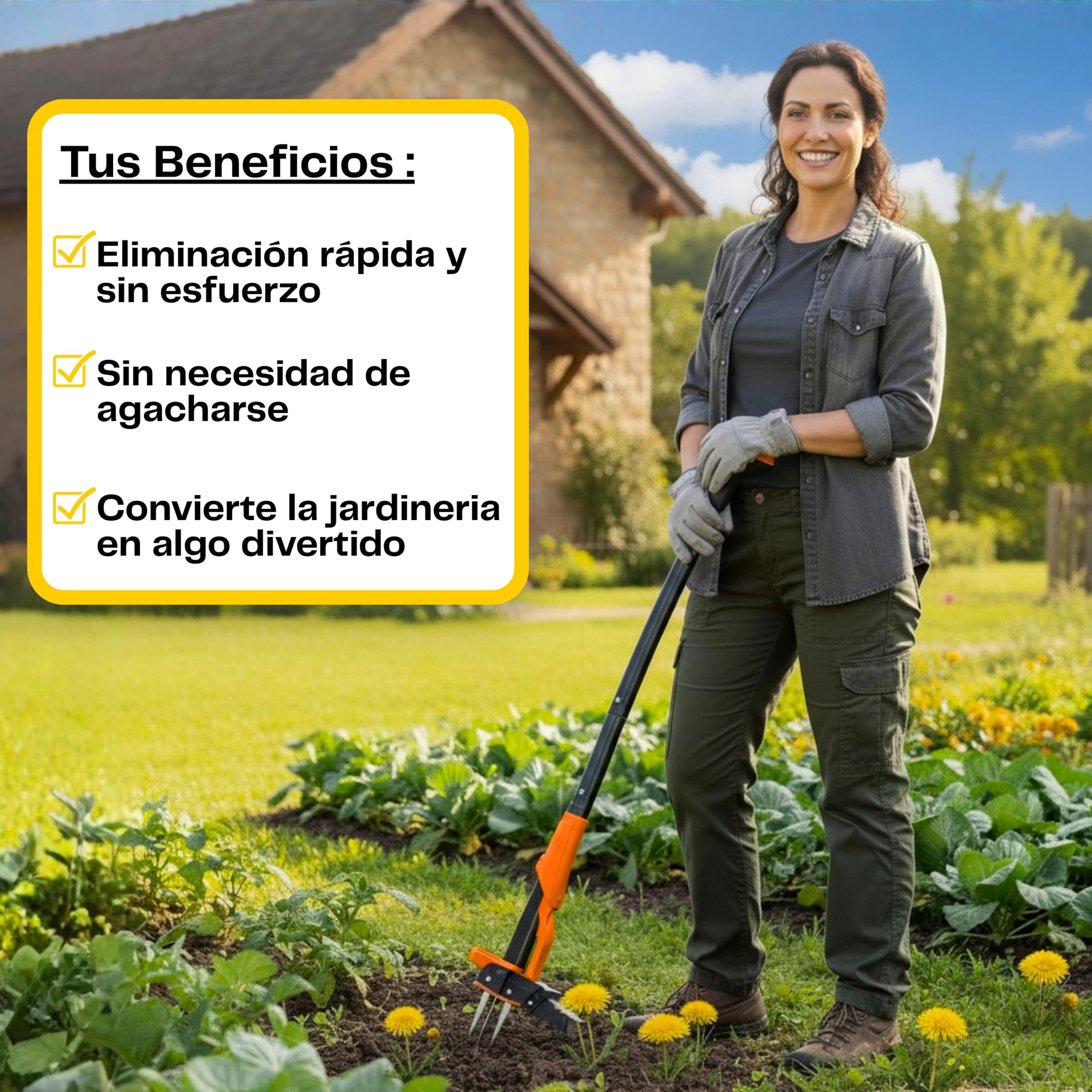 Extractor Malas Hierbas con 4 Puntas de Acero Ultrarresistente y Eyector de Plantas | Herramienta para Quitar Malas Hierbas Jardin Sin Agacharte Y Sin Esfuerzo. Deshierbador Manual Largo 100 Cm
