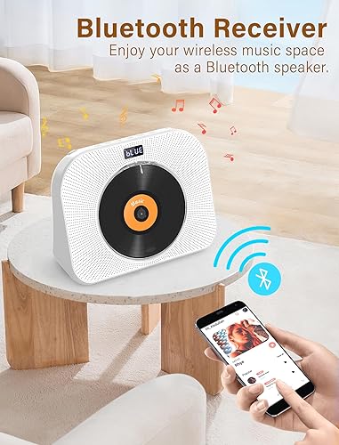 Miniatura 3 de Reproductor de CD portátil con reproductor de CD de escritorio Bluetooth para el hogar con altavoces duales, mango, reproductor de CD Boombox con