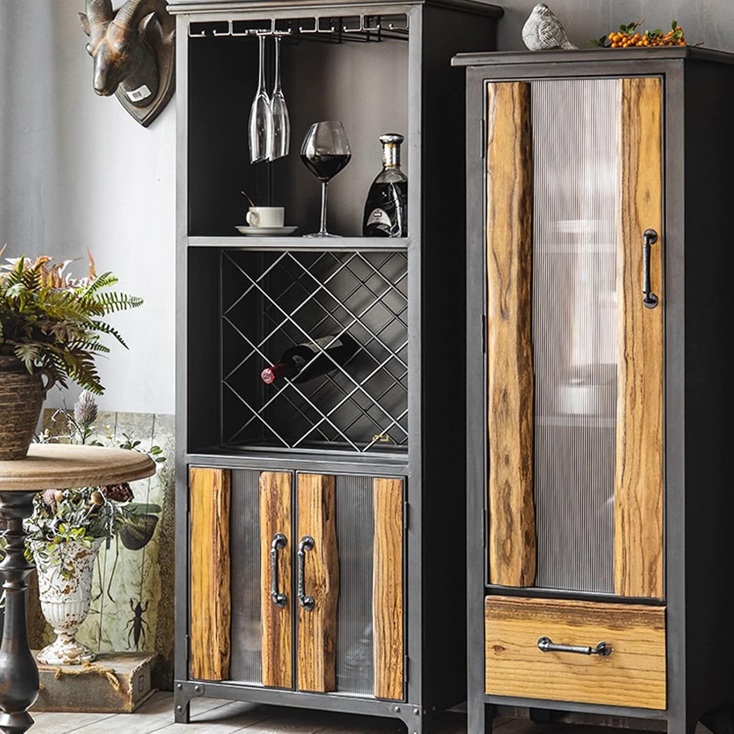 Wine Cabinet Vintage Iron Restaurant Bar Wine Rack Dining Sideboard Industrial Wind Flooring Wine Cabinet Storage Cabinet Wine Storage Freestanding Wine Racks & Cabinets