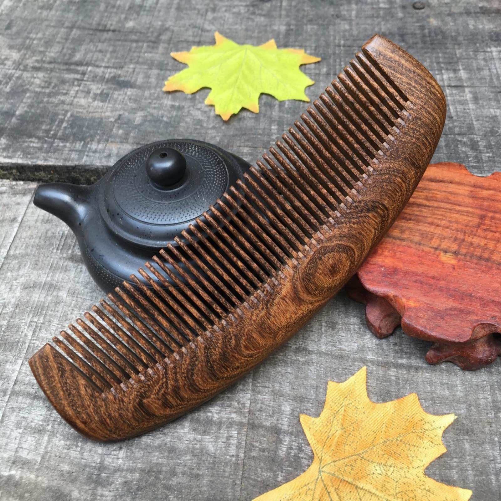 MRKU Peine para el Cuidado del Cabello, Peine de sándalo, Peine de Cuerno, Estilo Retro, Peine en Forma de Media Luna para peinar el Cabello, Cepillo para el Cabello Resistente y Duradero para Viajes