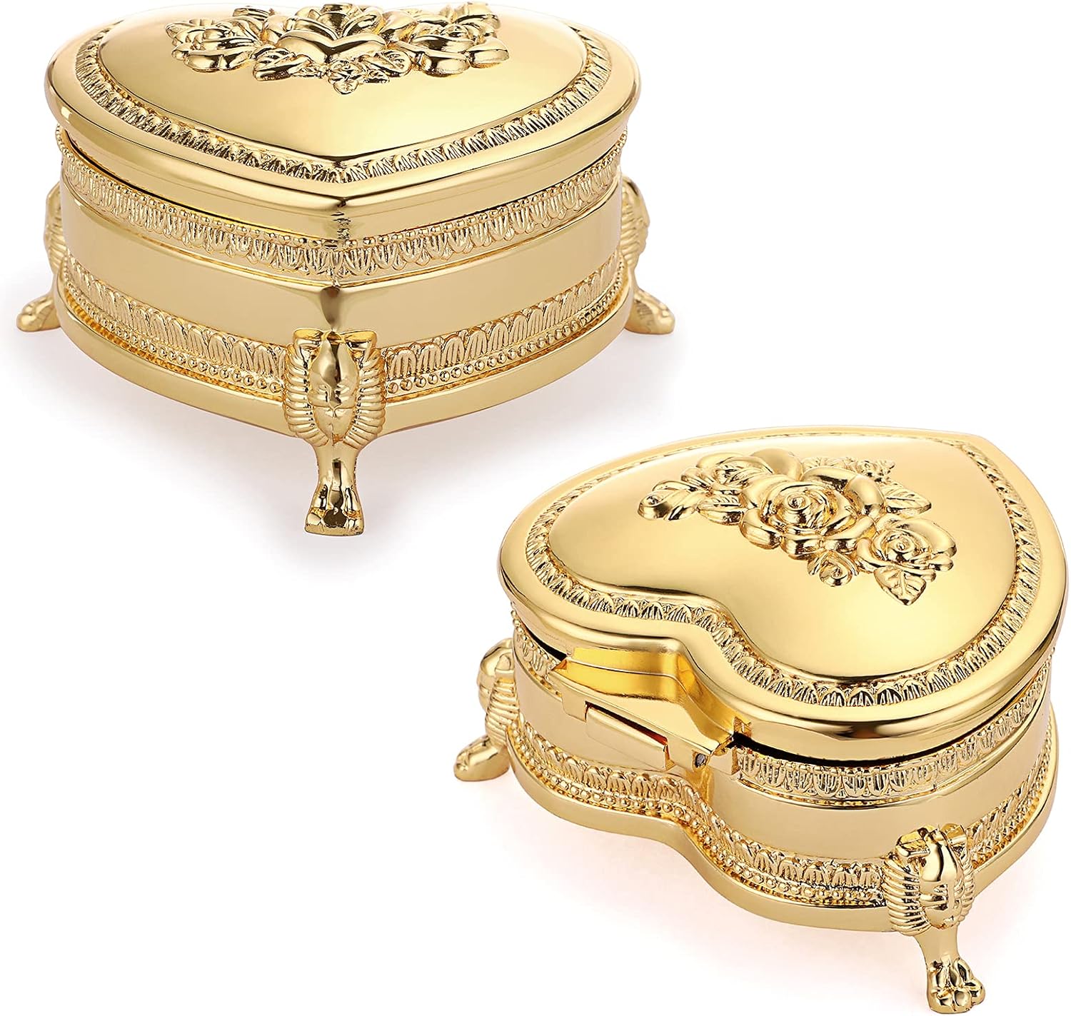 Hipiwe Vintage Metal Jewelry Box with Antique Flower Carved, Small Heart Shape Trinket Organizer Box Earrings Rings Necklace Bracelet Storage Holder, Keepsake Gift Box for Women - Image 8