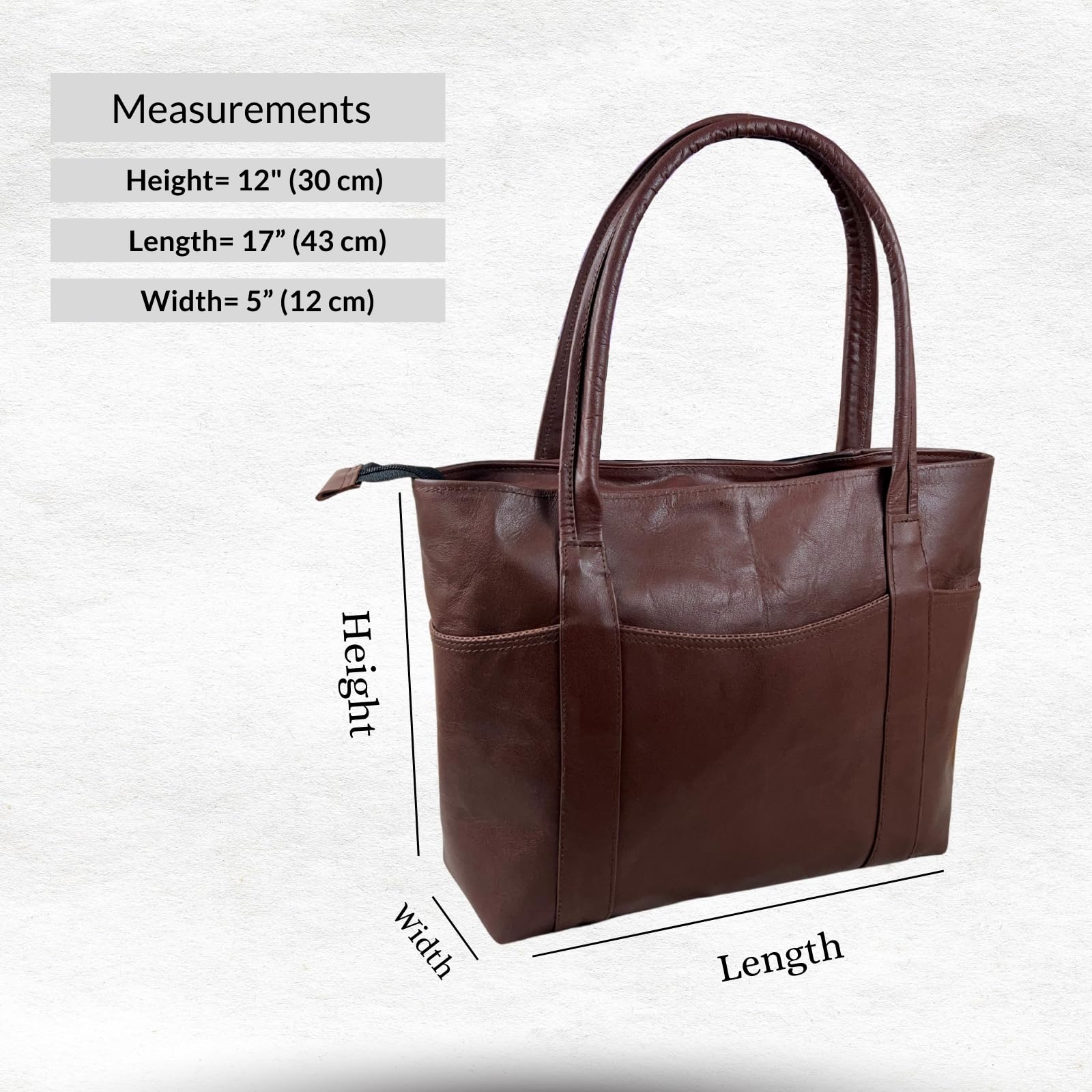 Madosh Vintage Genuine Leather Women's Tote Bag - 16" Brown Shoulder Handbag Valentine Gift
