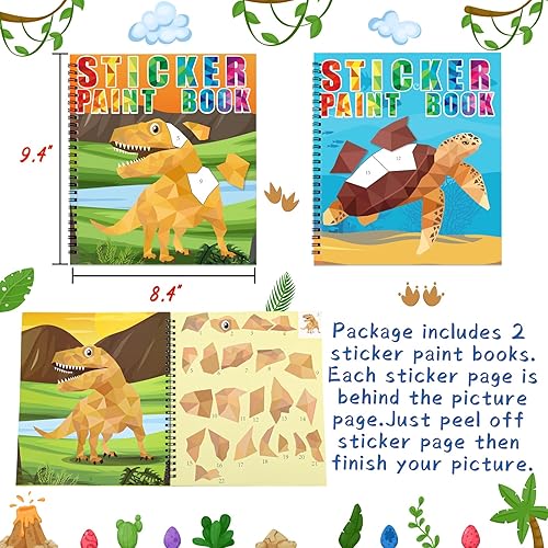 Miniatura 4 de 90shine 2 libros de calcomanías para niños de 4 a 8 años, diseños temáticos del mundo submarino de dinosaurios, regalo de fiesta, crea 22 imágenes