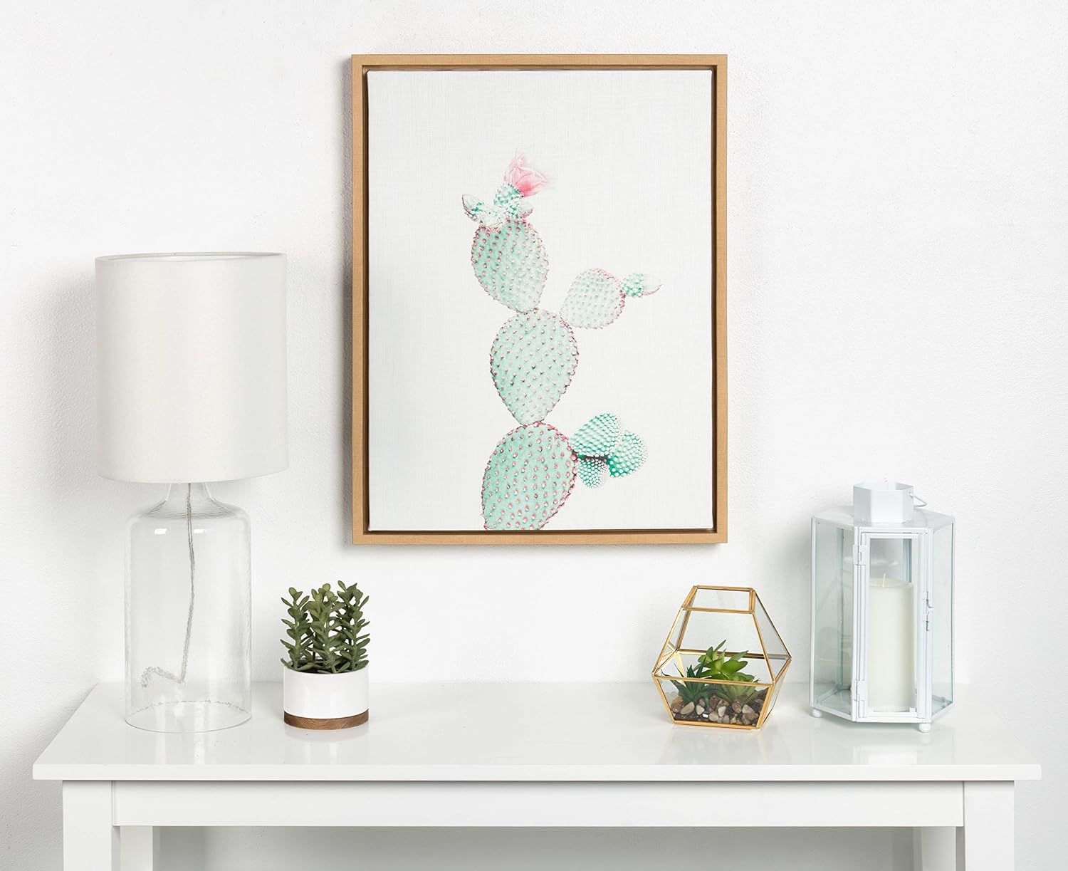Kate and Laurel Sylvie Prickly Pear Cactus Framed Canvas Wall Art by Simon Te Tai, 18x24 Natural