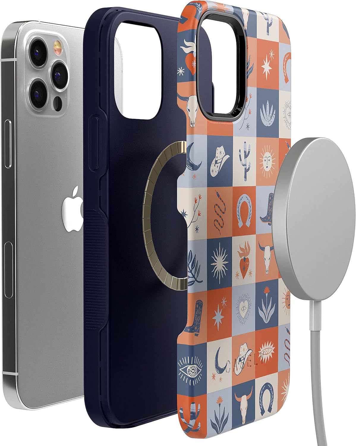 Casely iPhone 12/12 Pro Case | Dirt Road Chic | Western Squares | Bold Protective Design | Compatible with MagSafe
