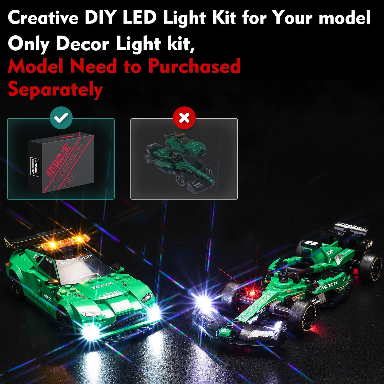 LocoLee LED Light Kit Compatible with Lego 76925 Aston Martin Safety Car & AMR23 - No Models Only Light, Creative Lighting Set Accessories Compatible with Lego 76925 Set