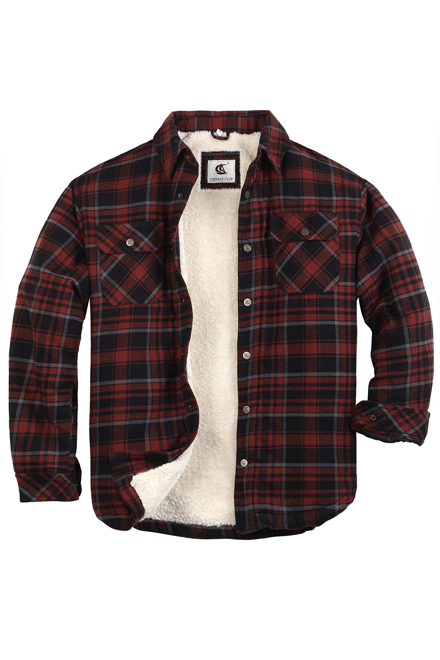 Coevals Club Sherpa - Camicia da Uomo in Flanella, a Maniche Lunghe, con Bottoni Automatici a Quadretti, in Cotone