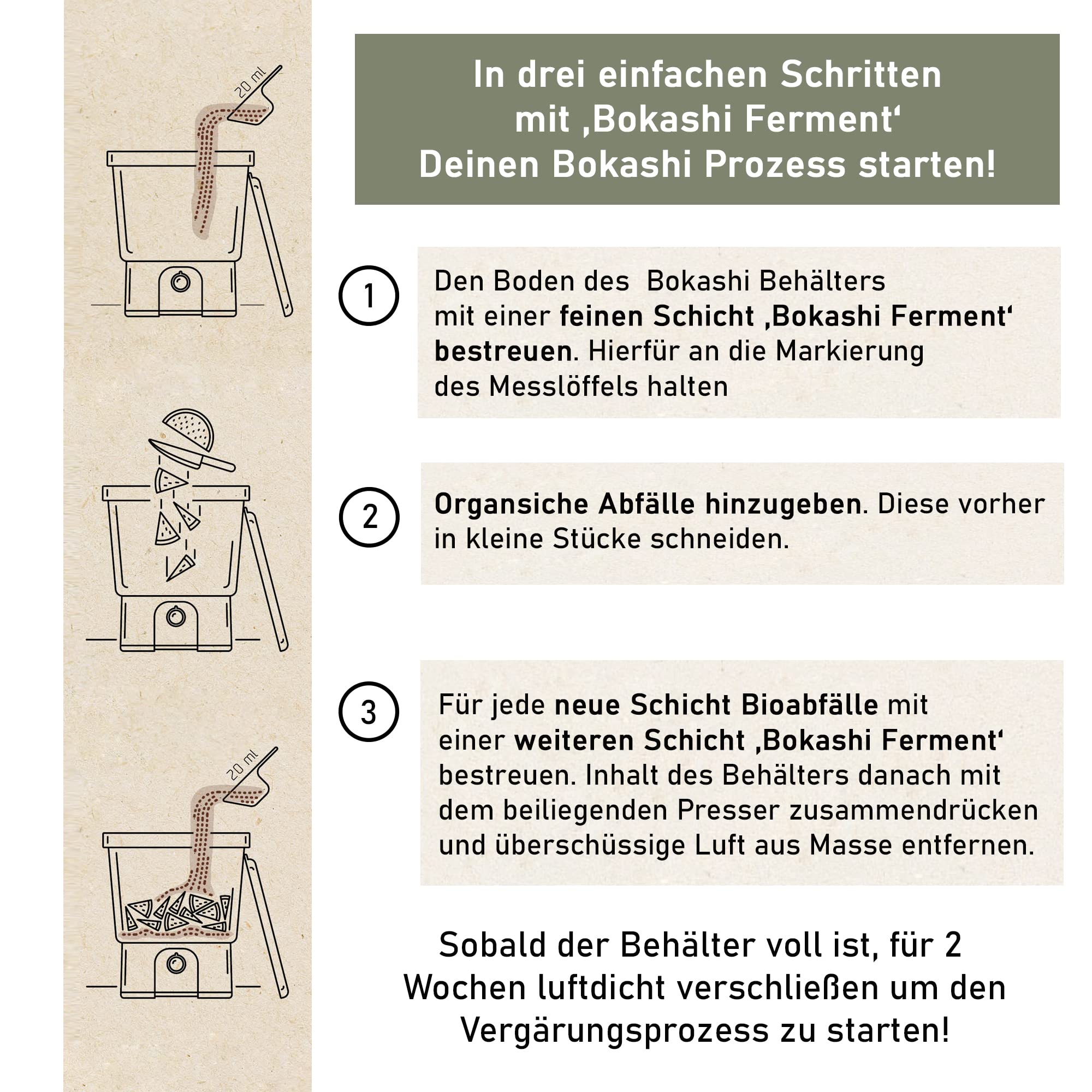 NATIV Bokashi Ferment | Fermentationshilfe für den Einsatz im Bokashi Eimer | Bokashi Kleie für Herstellung von Bokashi Kompost | 1 KG Beutel biologischer Kompoststarter (5er Set)