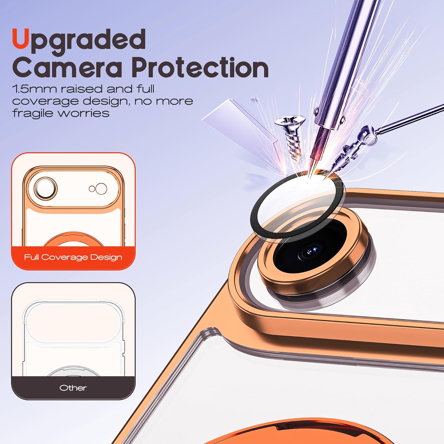 Compatible with iPhone Air Case with Magnetic Stand [Camera Len Protectors][Compatible with Mag-Safe] Clear Plating Phone Case for iPhone 17 Air 6.6",Orange